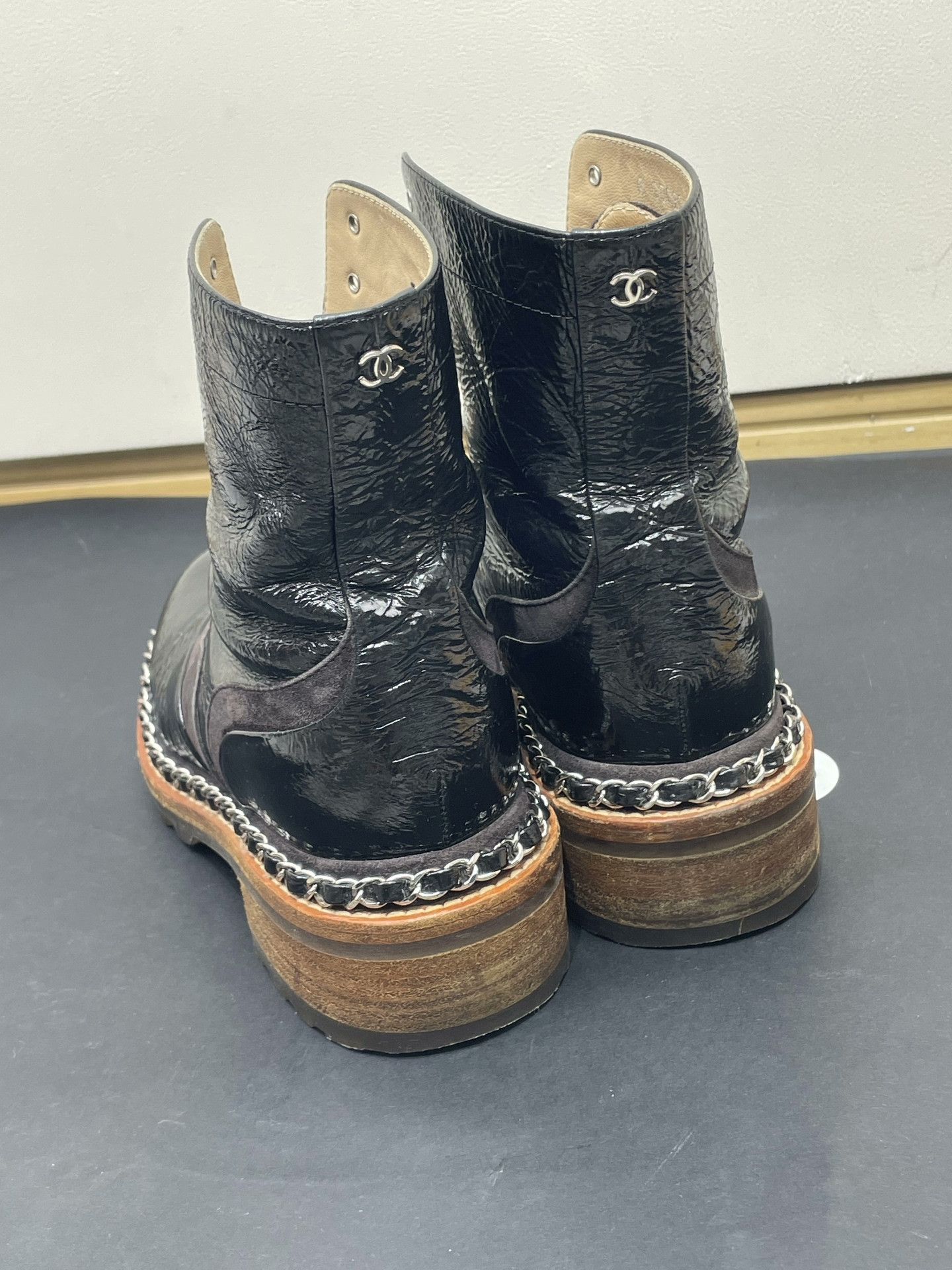 Chanel Chanel Black Patent Leather Chain Boots Size US 4 / IT 34 - 3 Thumbnail