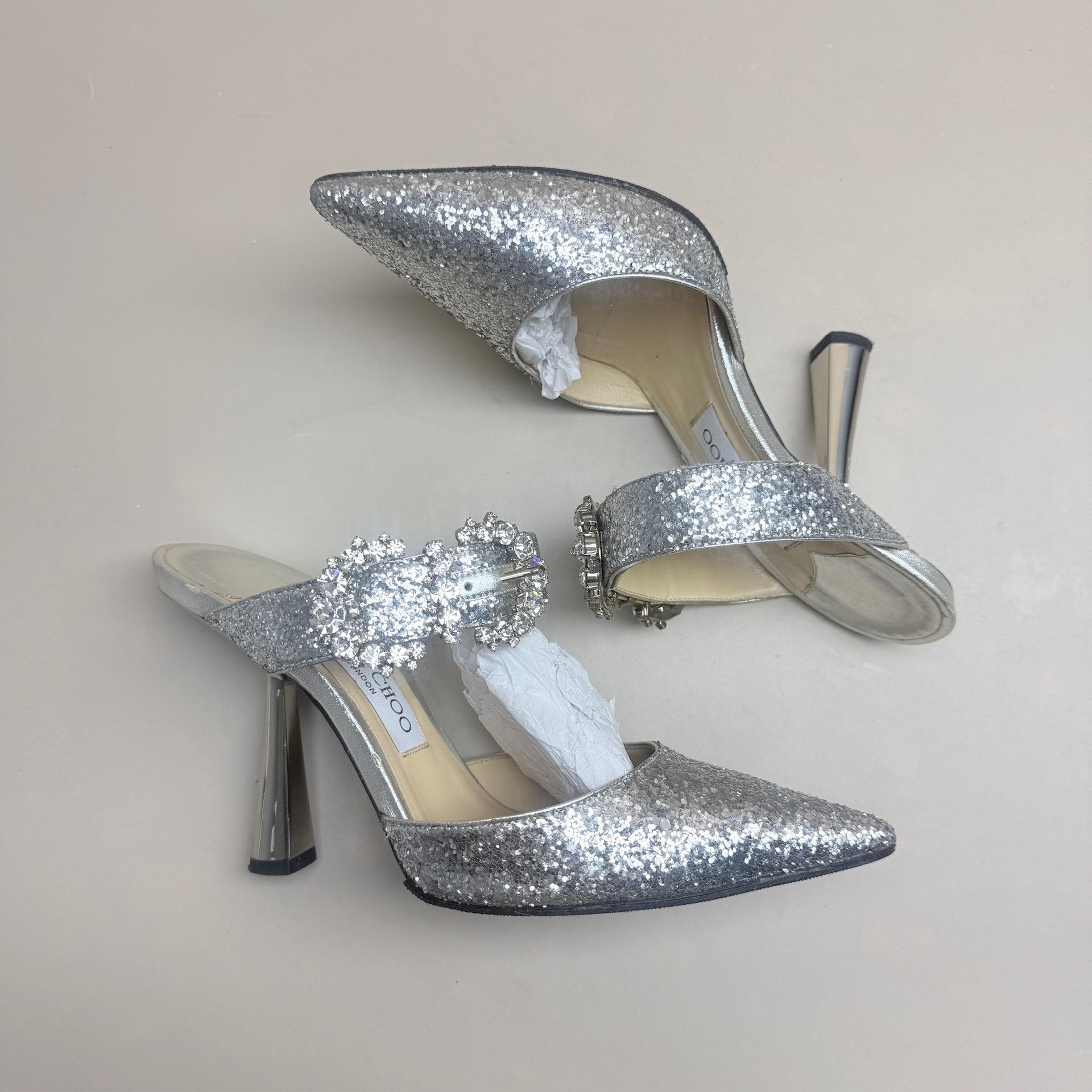 Jimmy Choo Jimmy Choo Crystal Buckle Glitter Heels Size US 6.5 / IT 36.5 - 4 Thumbnail