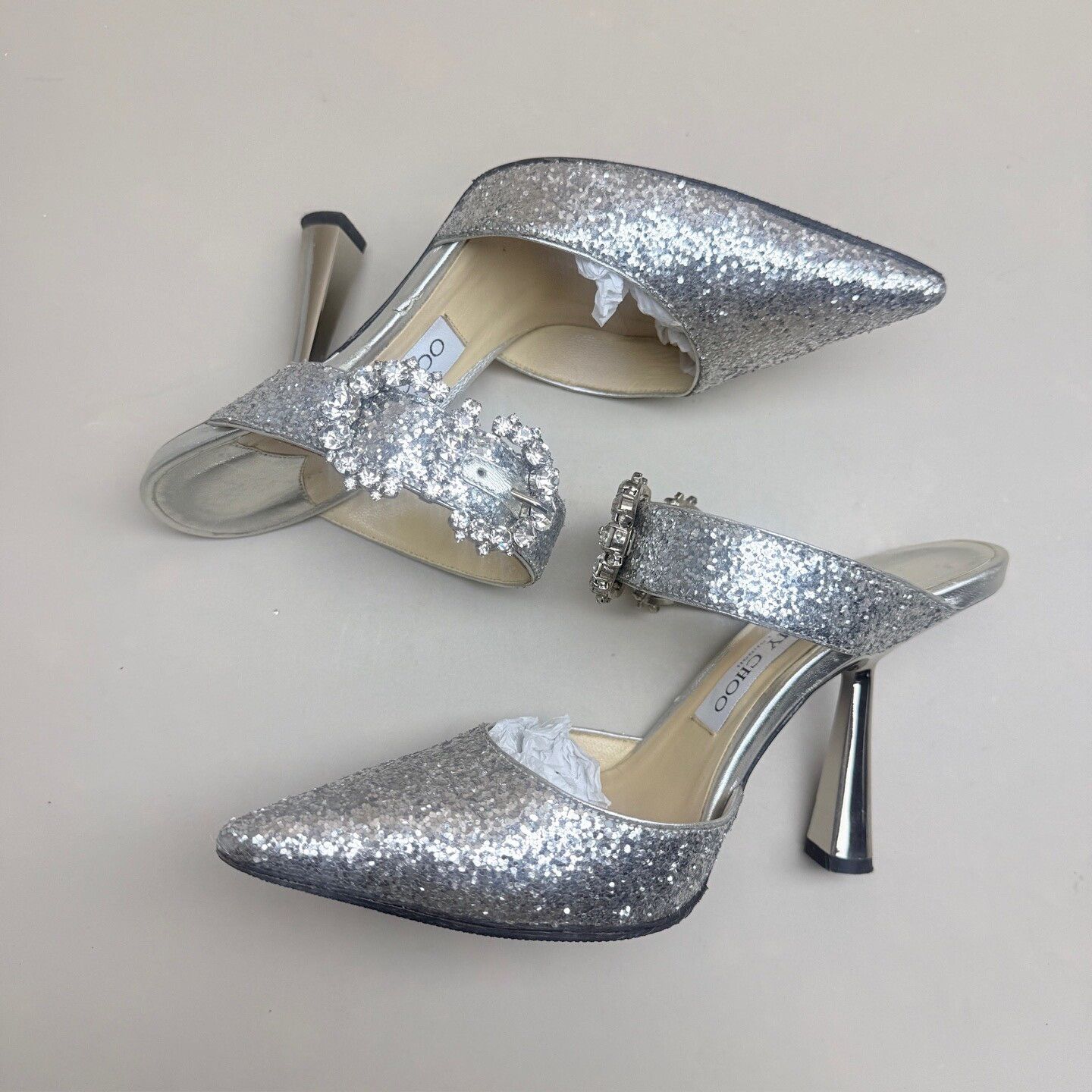Jimmy Choo Jimmy Choo Crystal Buckle Glitter Heels Size US 6.5 / IT 36.5 - 5 Thumbnail