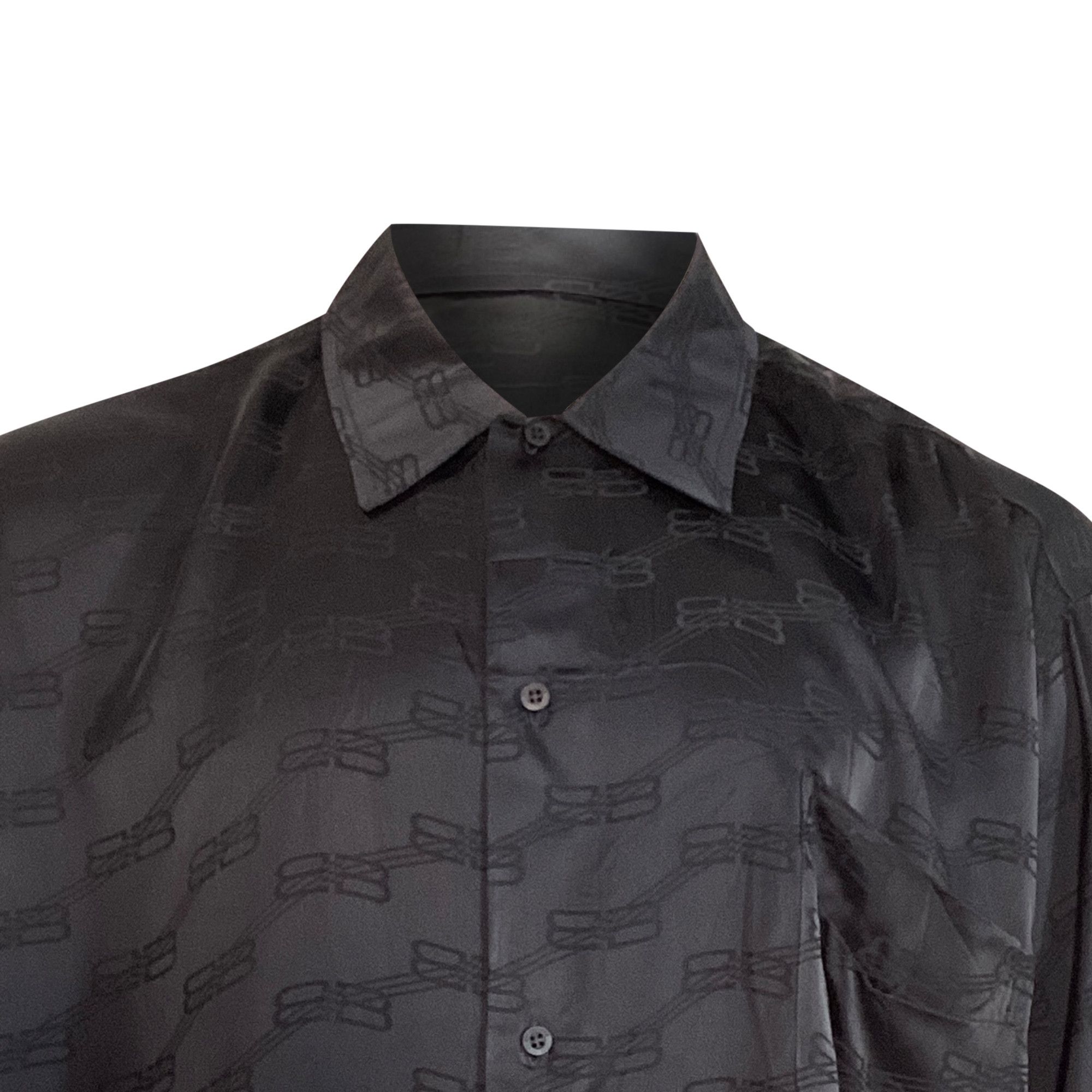Balenciaga Balenciaga BB Logo Print Long Sleeve Shirt in Black Silk Size US M / EU 48-50 / 2 - 2 Thumbnail
