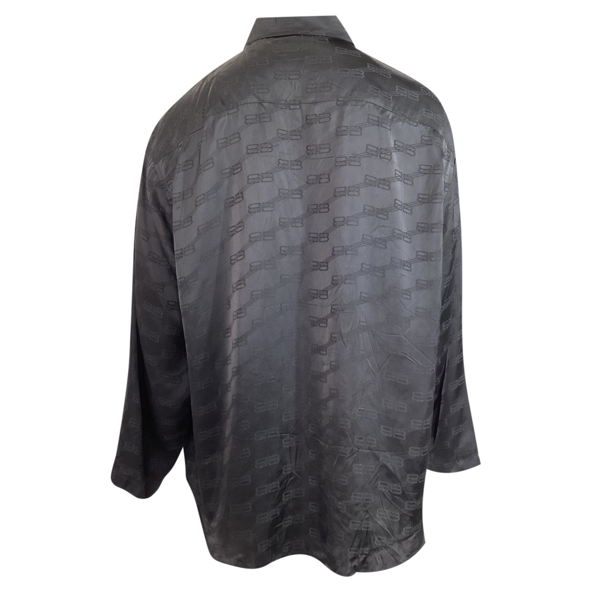 Balenciaga Balenciaga BB Logo Print Long Sleeve Shirt in Black Silk Size US M / EU 48-50 / 2 - 4 Thumbnail