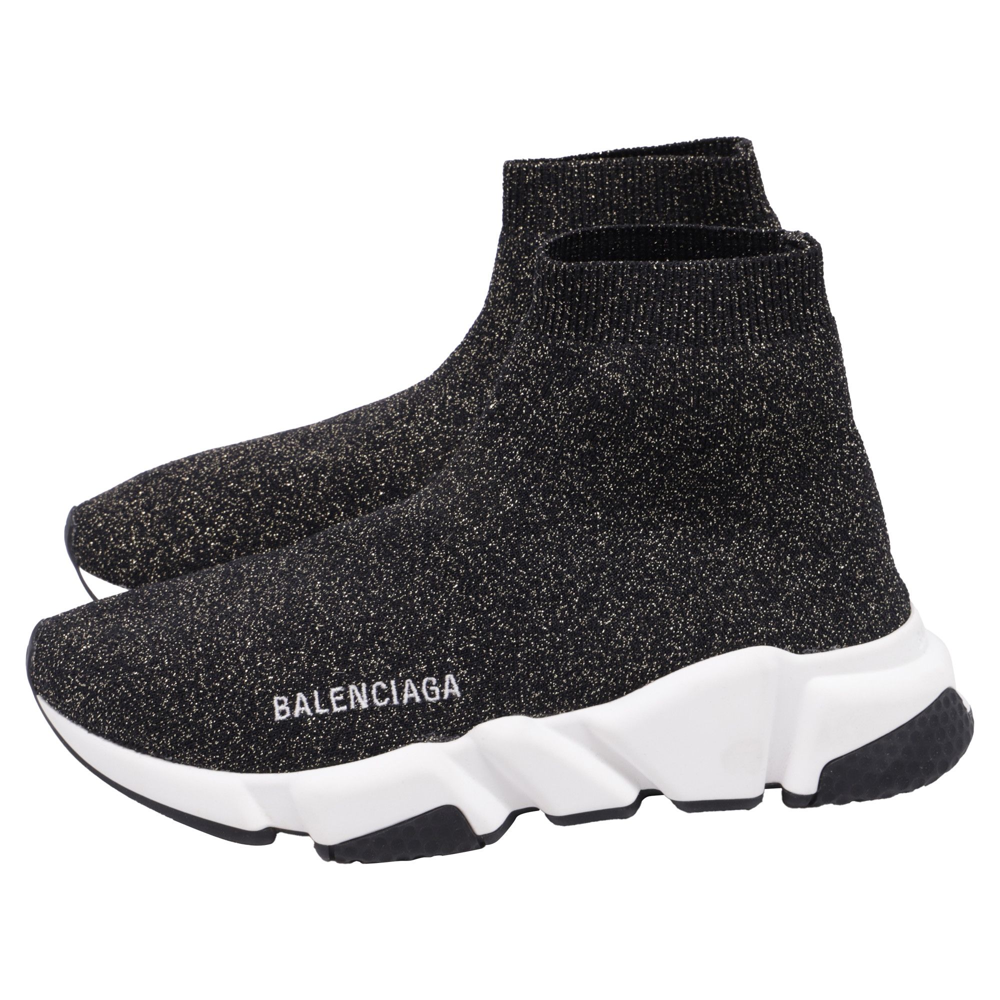 Balenciaga Balenciaga Speed Glittered Trainer Shoes in Black Polyester Size US 6 / IT 36 - 4 Thumbnail