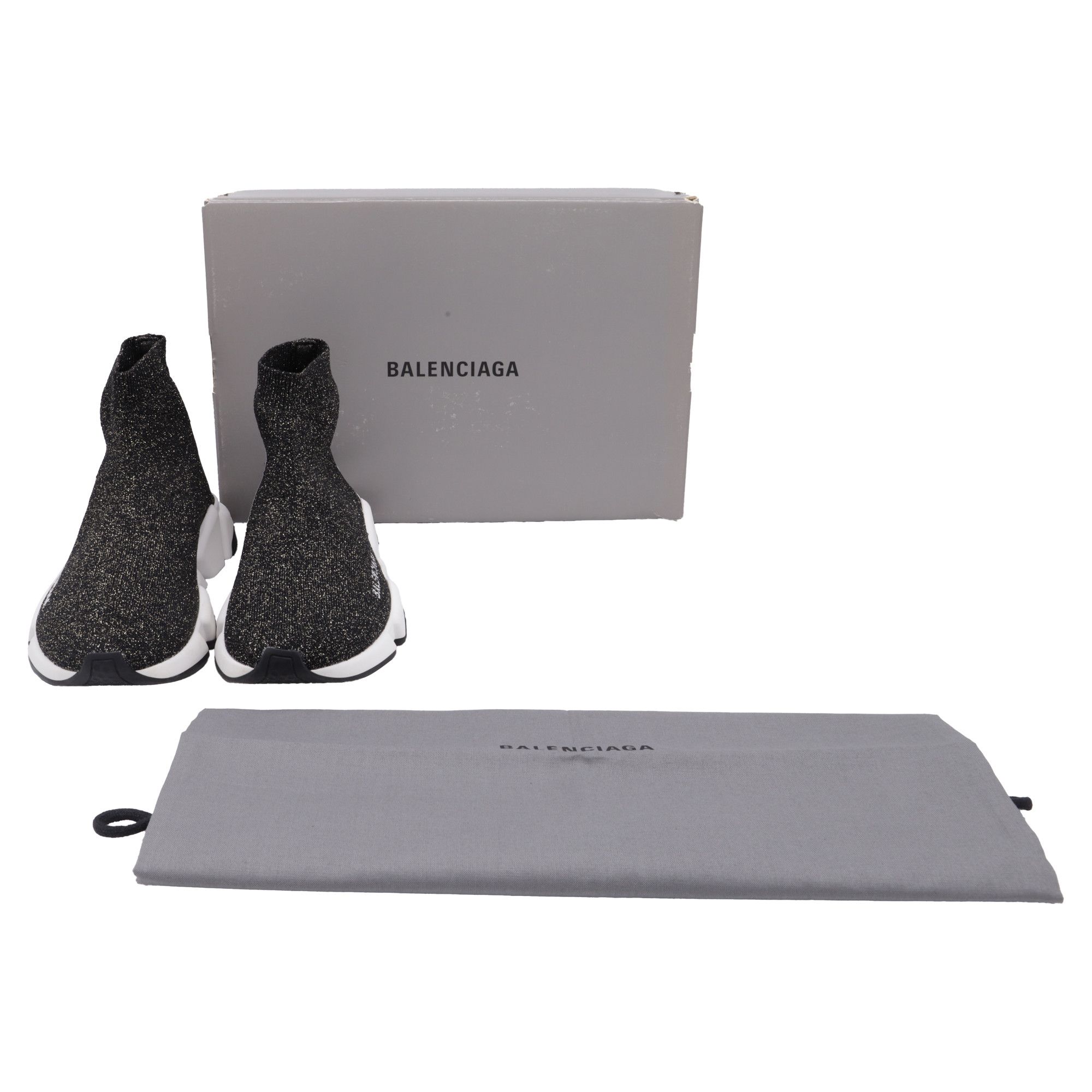Balenciaga Balenciaga Speed Glittered Trainer Shoes in Black Polyester Size US 6 / IT 36 - 6 Thumbnail