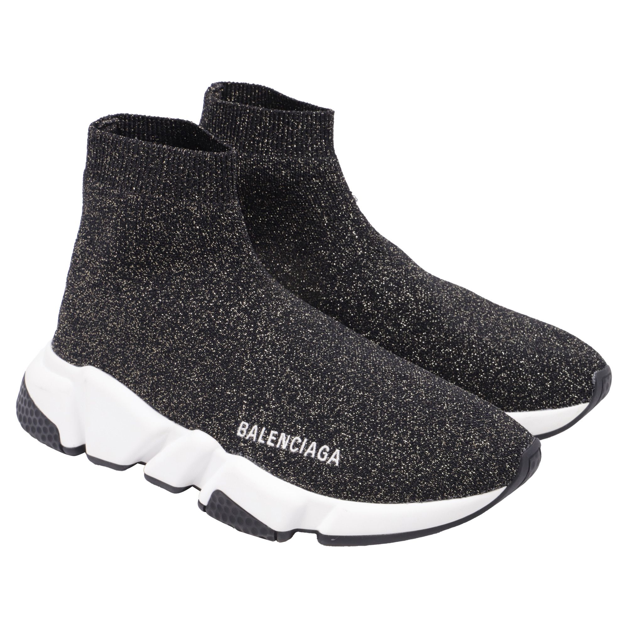 Balenciaga Balenciaga Speed Glittered Trainer Shoes in Black Polyester Size US 6 / IT 36 - 3 Thumbnail