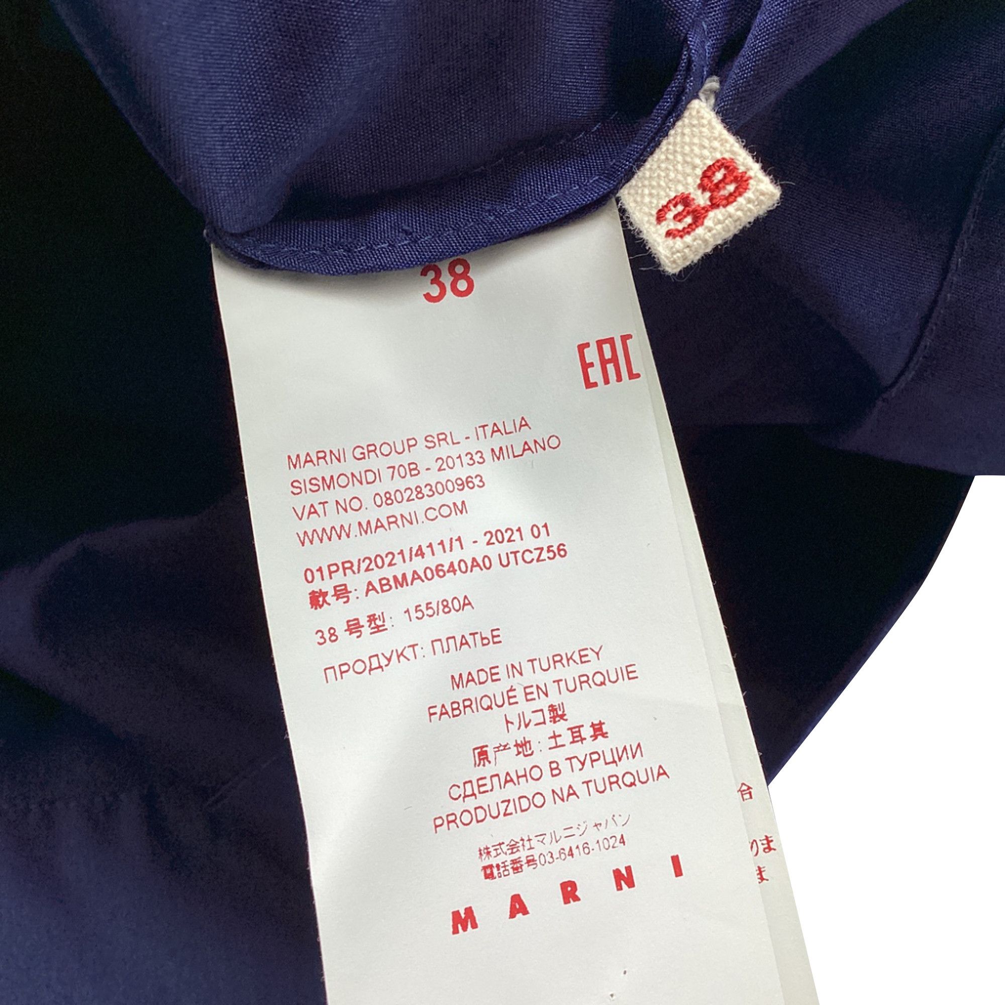 Marni Marni Open-Collar Pleated Midi Dress in Navy Blue Cotton Size XS / US 0-2 / IT 36-38 - 7 Thumbnail