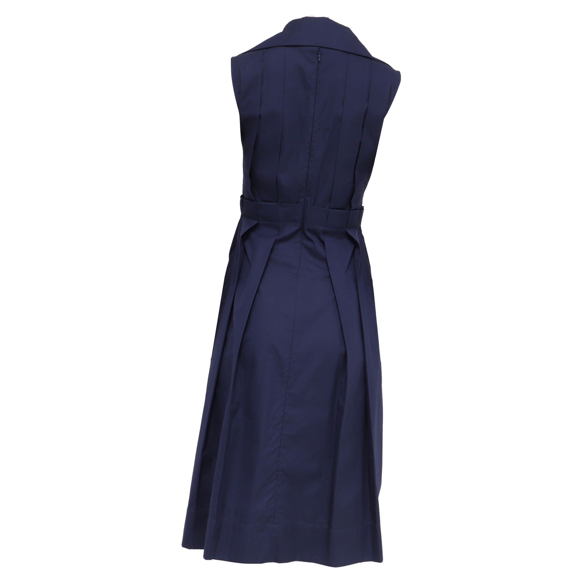 Marni Marni Open-Collar Pleated Midi Dress in Navy Blue Cotton Size XS / US 0-2 / IT 36-38 - 4 Thumbnail