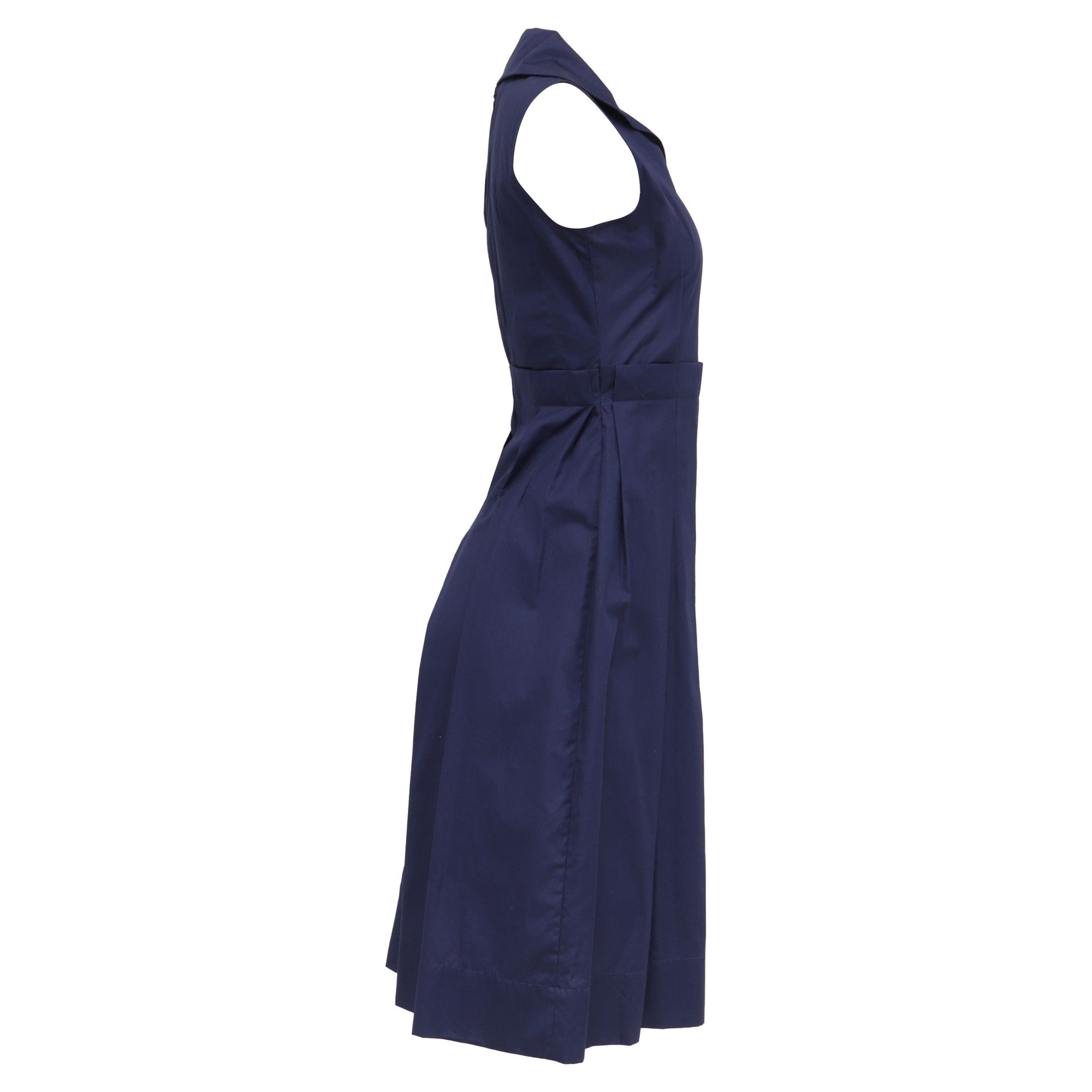 Marni Marni Open-Collar Pleated Midi Dress in Navy Blue Cotton Size XS / US 0-2 / IT 36-38 - 3 Thumbnail