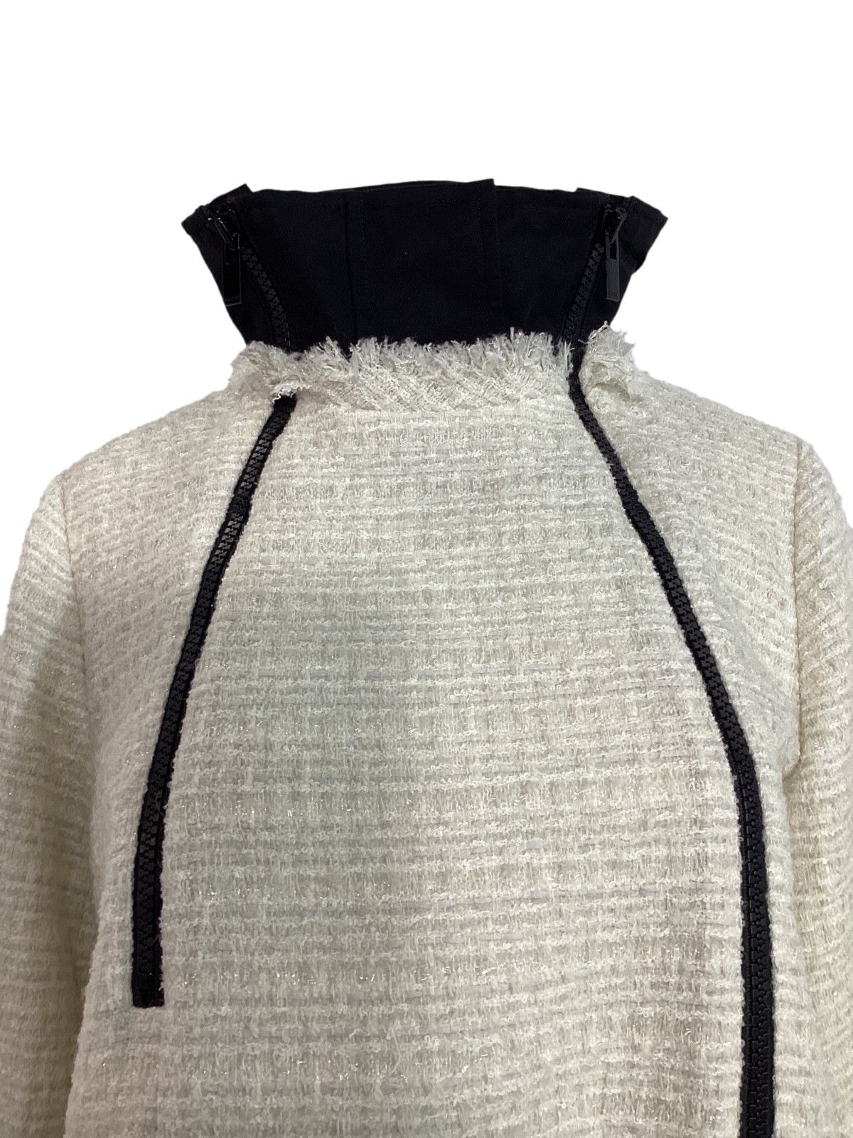 Sacai Sacai Double-Zipped Tweed Jacket in White Wool Size XS / US 0-2 / IT 36-38 - 4 Thumbnail
