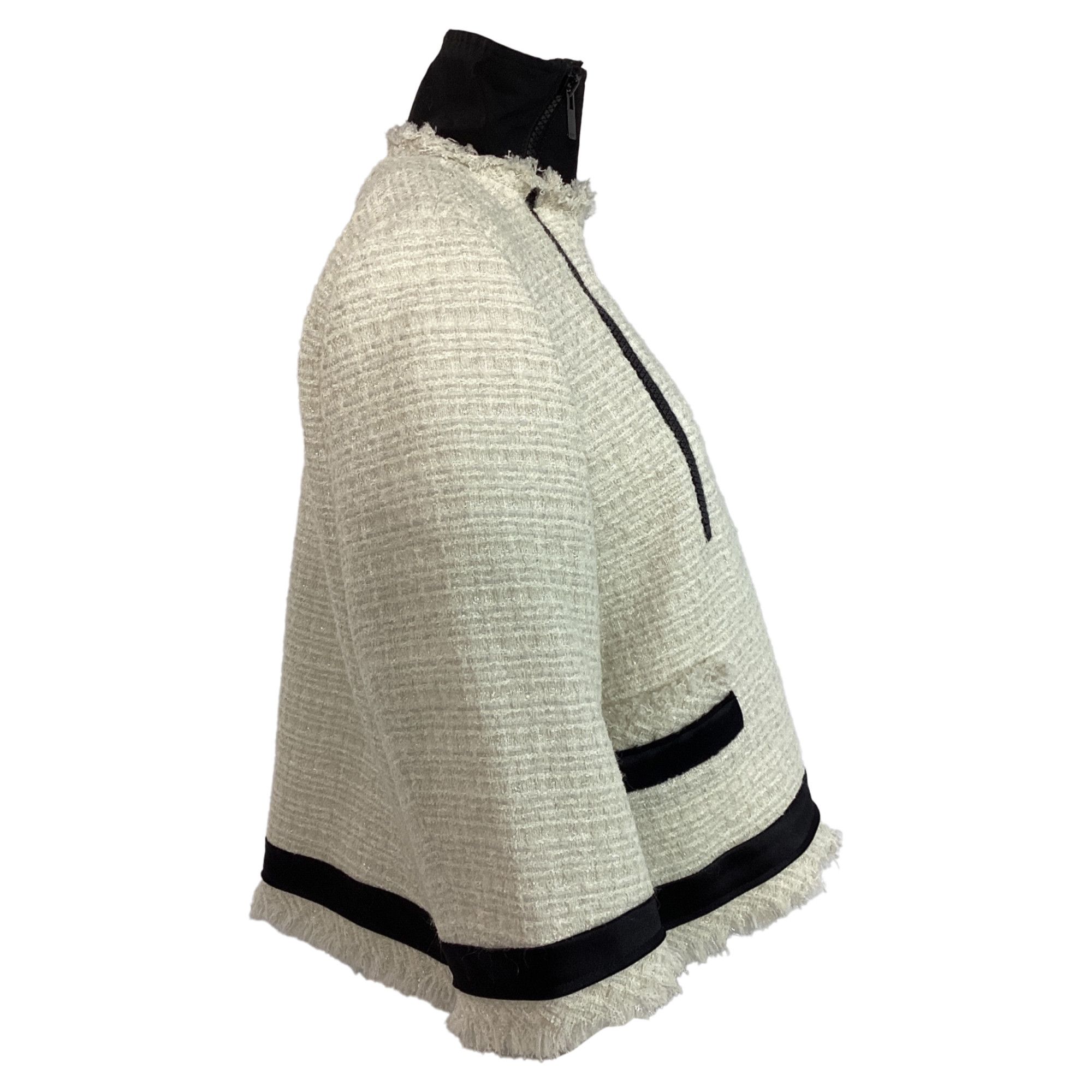 Sacai Sacai Double-Zipped Tweed Jacket in White Wool Size XS / US 0-2 / IT 36-38 - 2 Thumbnail
