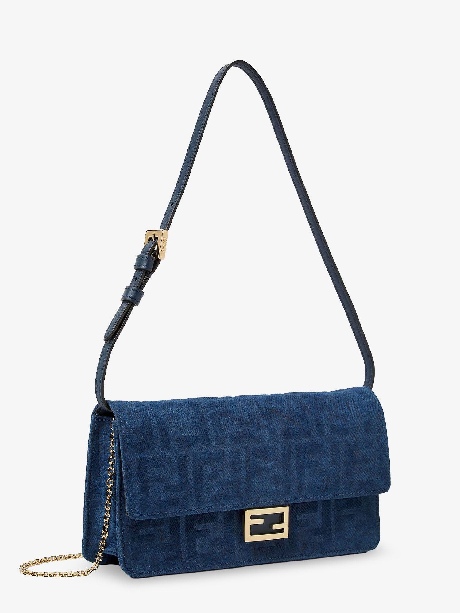 Fendi Wallet On Chain Baguette Shoulder Bag In Denim-Effect Ff Corduroy Size ONE SIZE - 3 Thumbnail