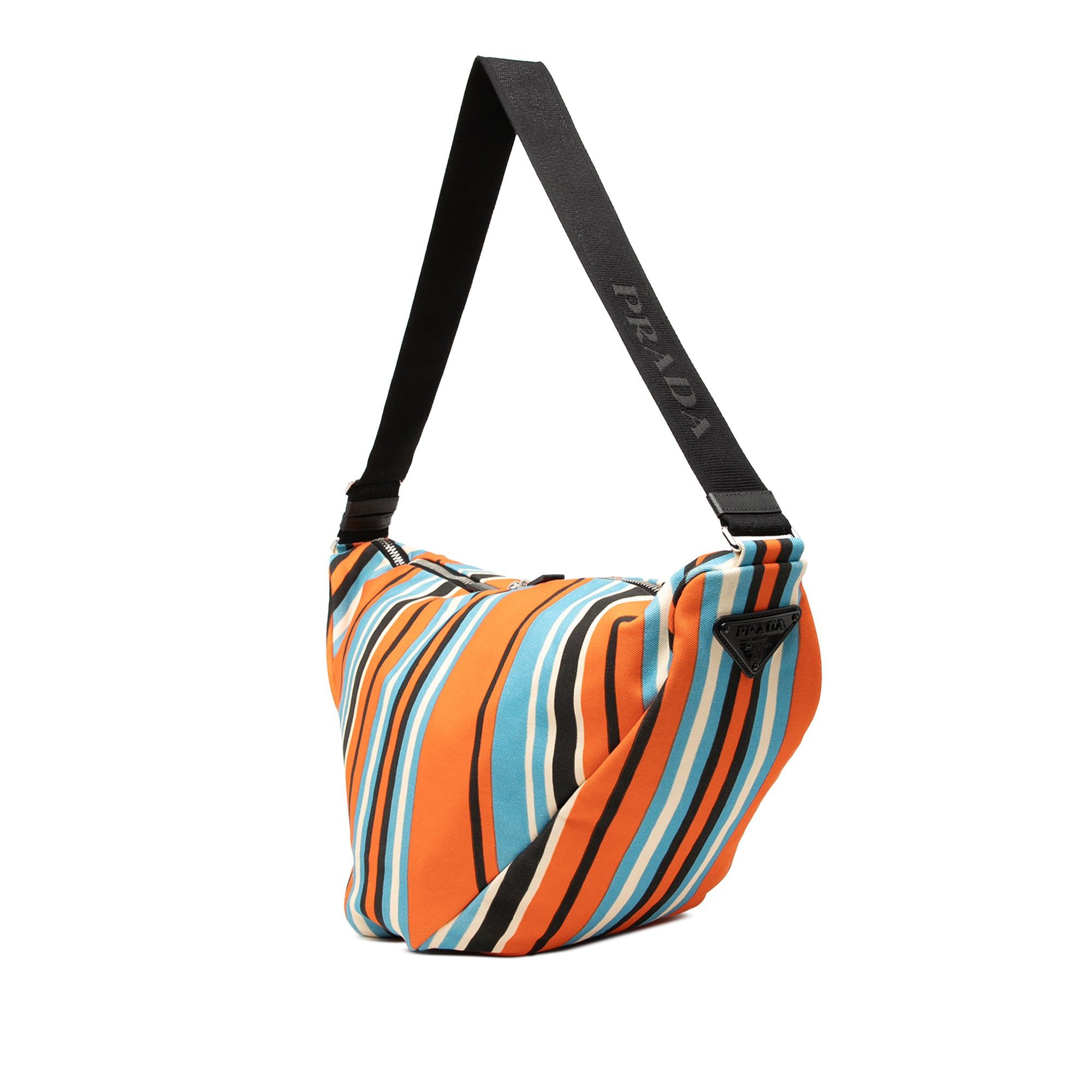 Prada Canvas Striped Triangle Logo Shoulder Bag Size ONE SIZE - 2 Thumbnail