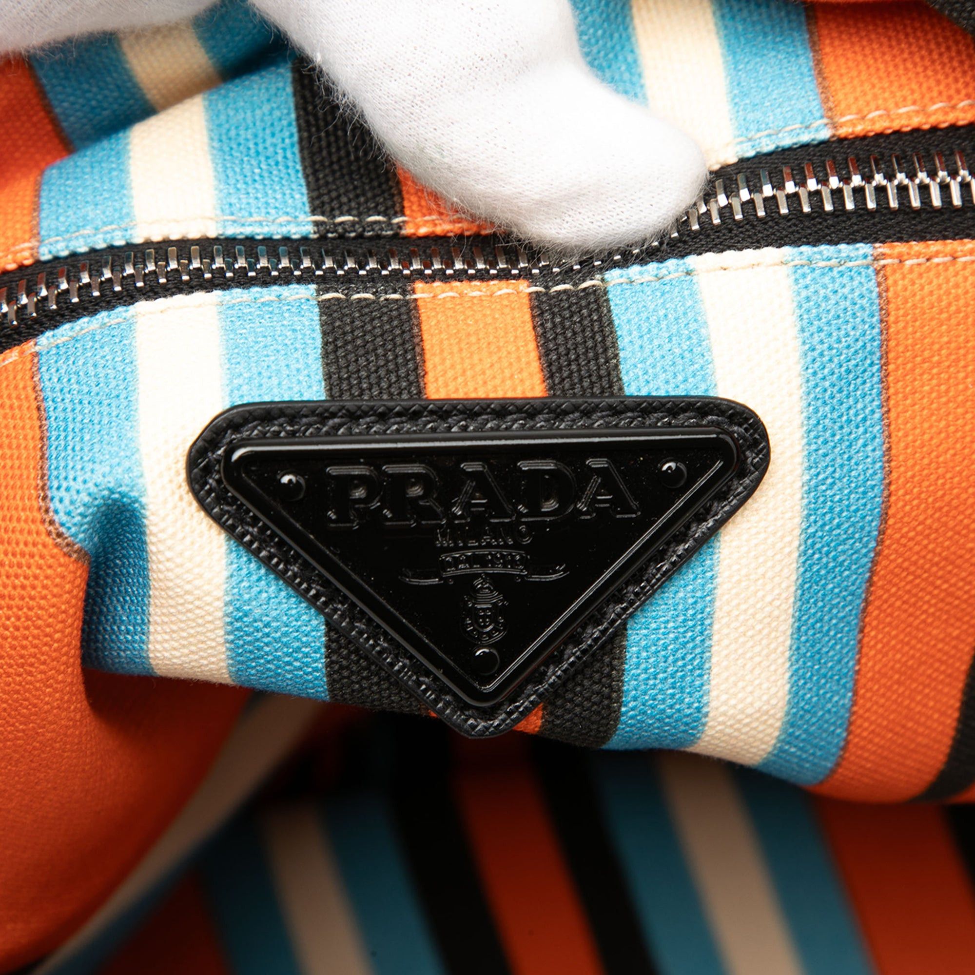 Prada Canvas Striped Triangle Logo Shoulder Bag Size ONE SIZE - 5 Thumbnail