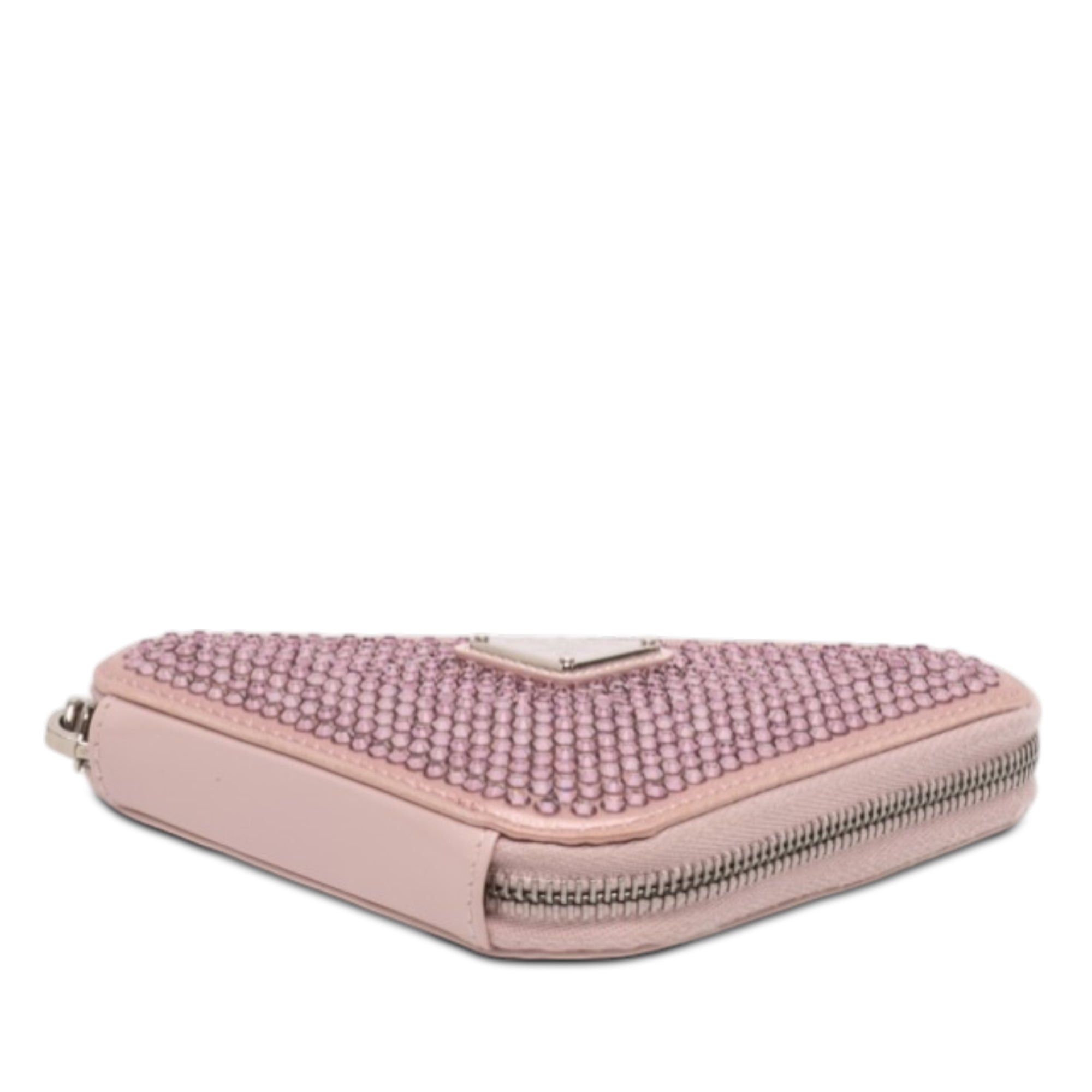 Prada Mini Crystal Embellished Satin and Leather Triangle Pouch Size ONE SIZE - 3 Thumbnail