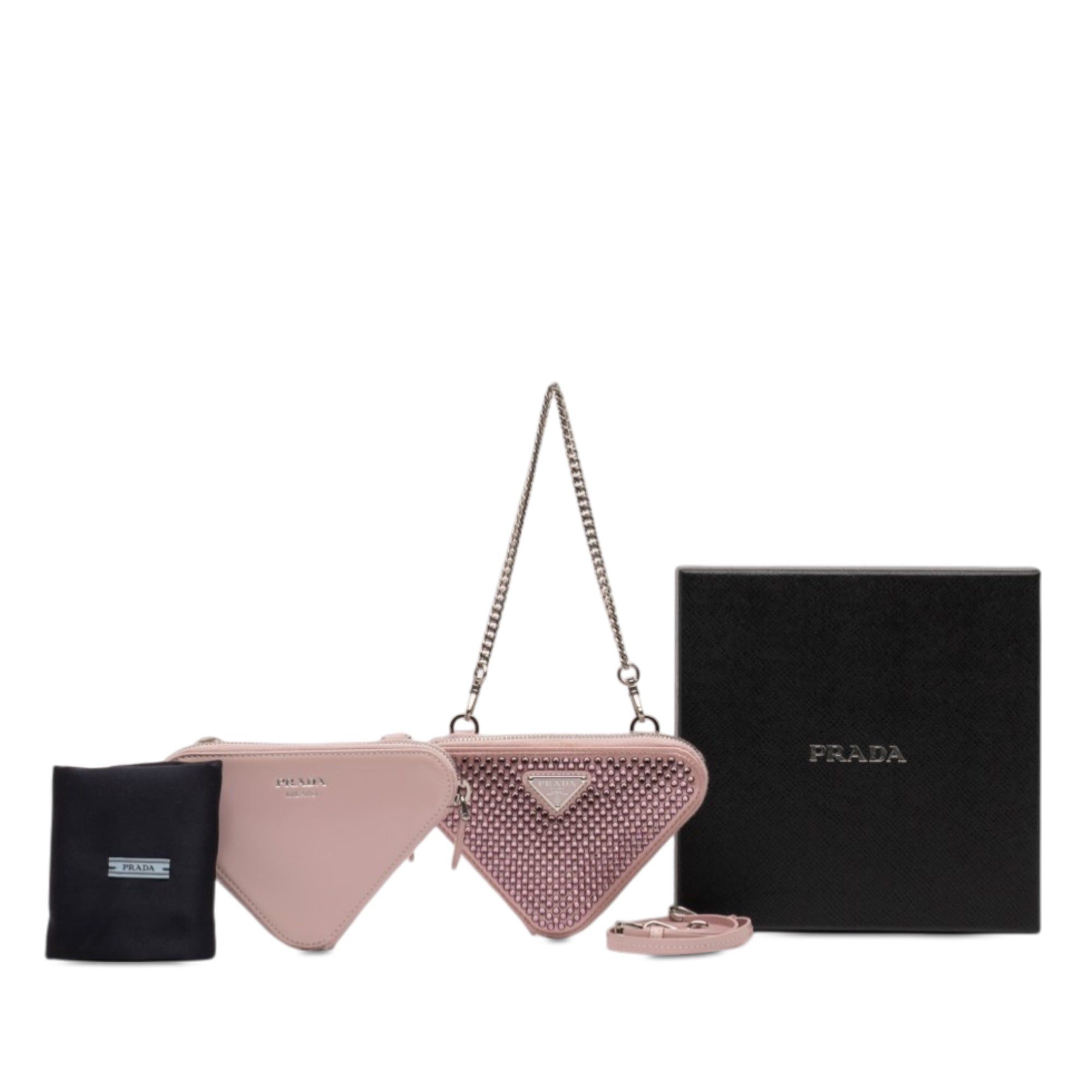Prada Mini Crystal Embellished Satin and Leather Triangle Pouch Size ONE SIZE - 12 Thumbnail
