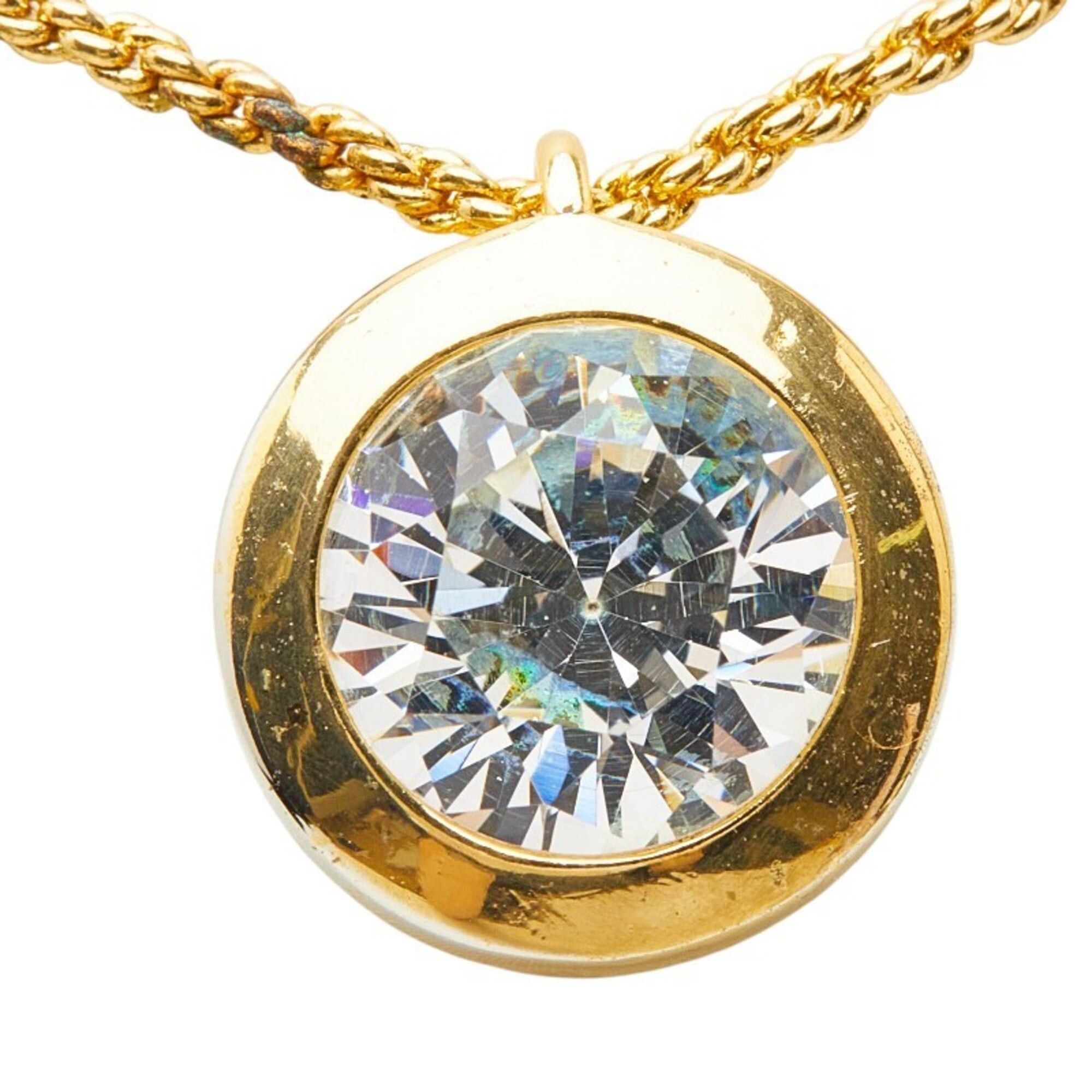 Dior Christian Dior Dior Large Chain Pendant Necklace with Gold Rhinestones, Plated, for Women Size ONE SIZE - 2 Thumbnail