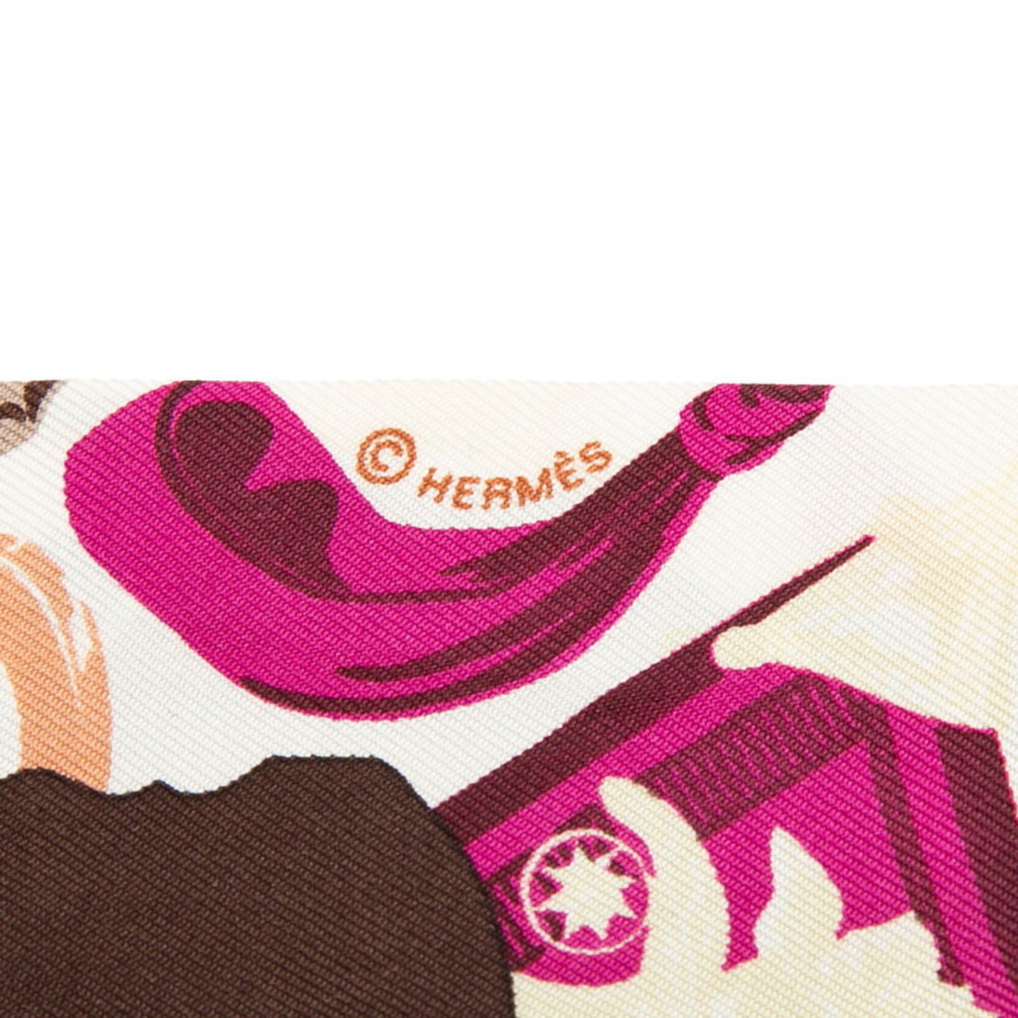 Hermes Hermes Twilly TOUT EN CARRE (Everything in the Carre) Scarf Muffler Brown Multicolor Silk Women's HERMES Size ONE SIZE - 3 Thumbnail