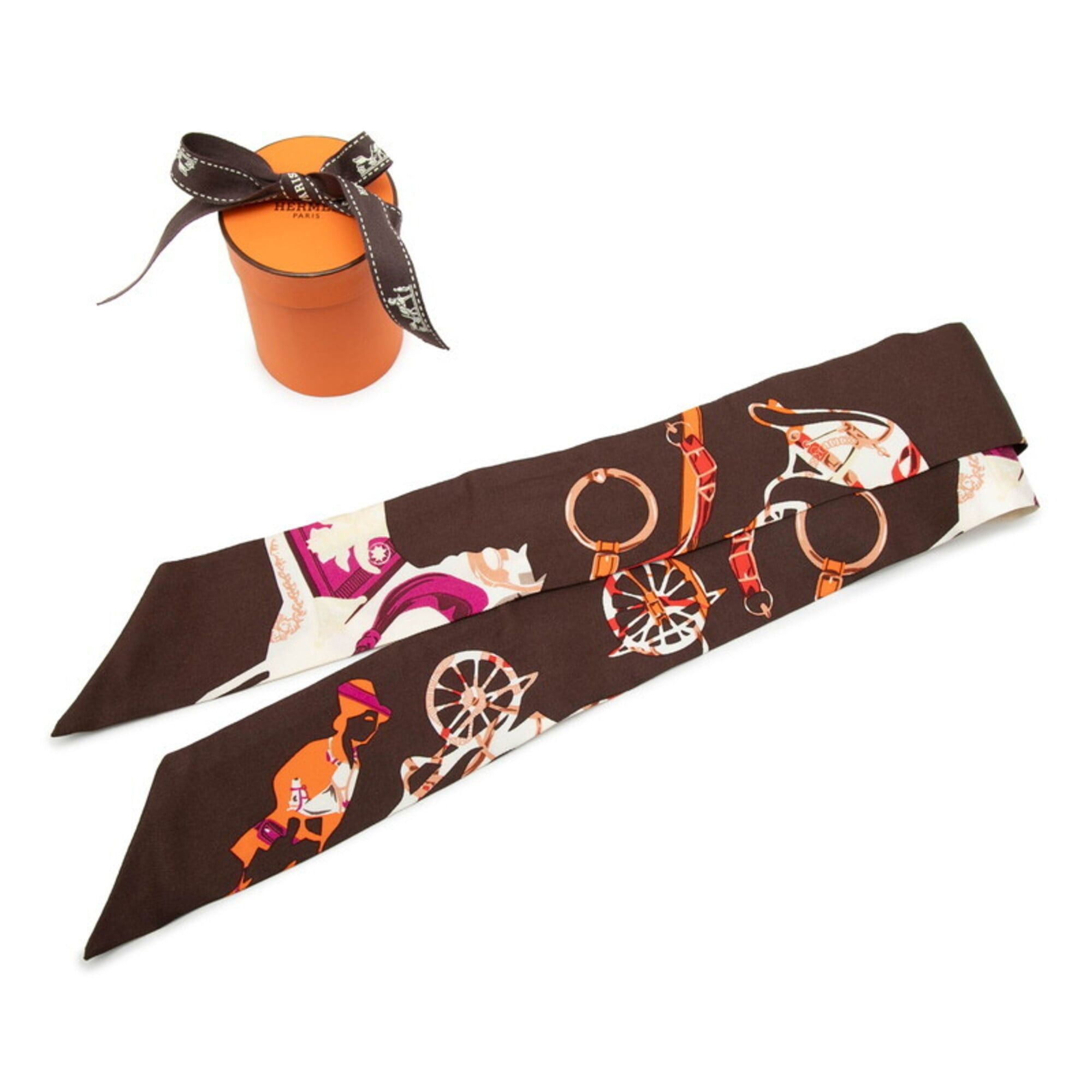 Hermes Hermes Twilly TOUT EN CARRE (Everything in the Carre) Scarf Muffler Brown Multicolor Silk Women's HERMES Size ONE SIZE - 5 Thumbnail