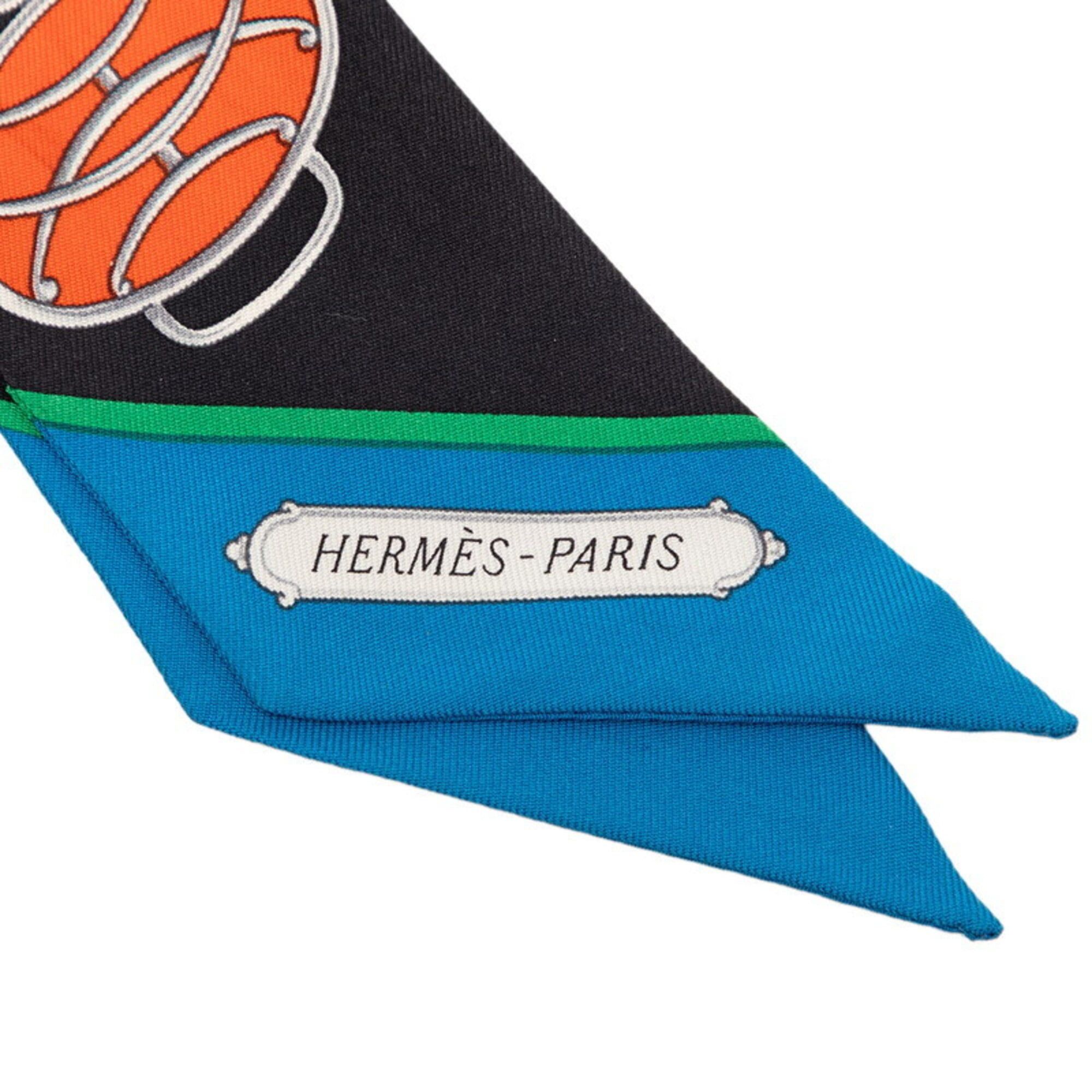 Hermes Hermes Twilly Lift Profile Scarf/Muffler, Black/Multicolor Silk, Women's Size ONE SIZE - 4 Thumbnail