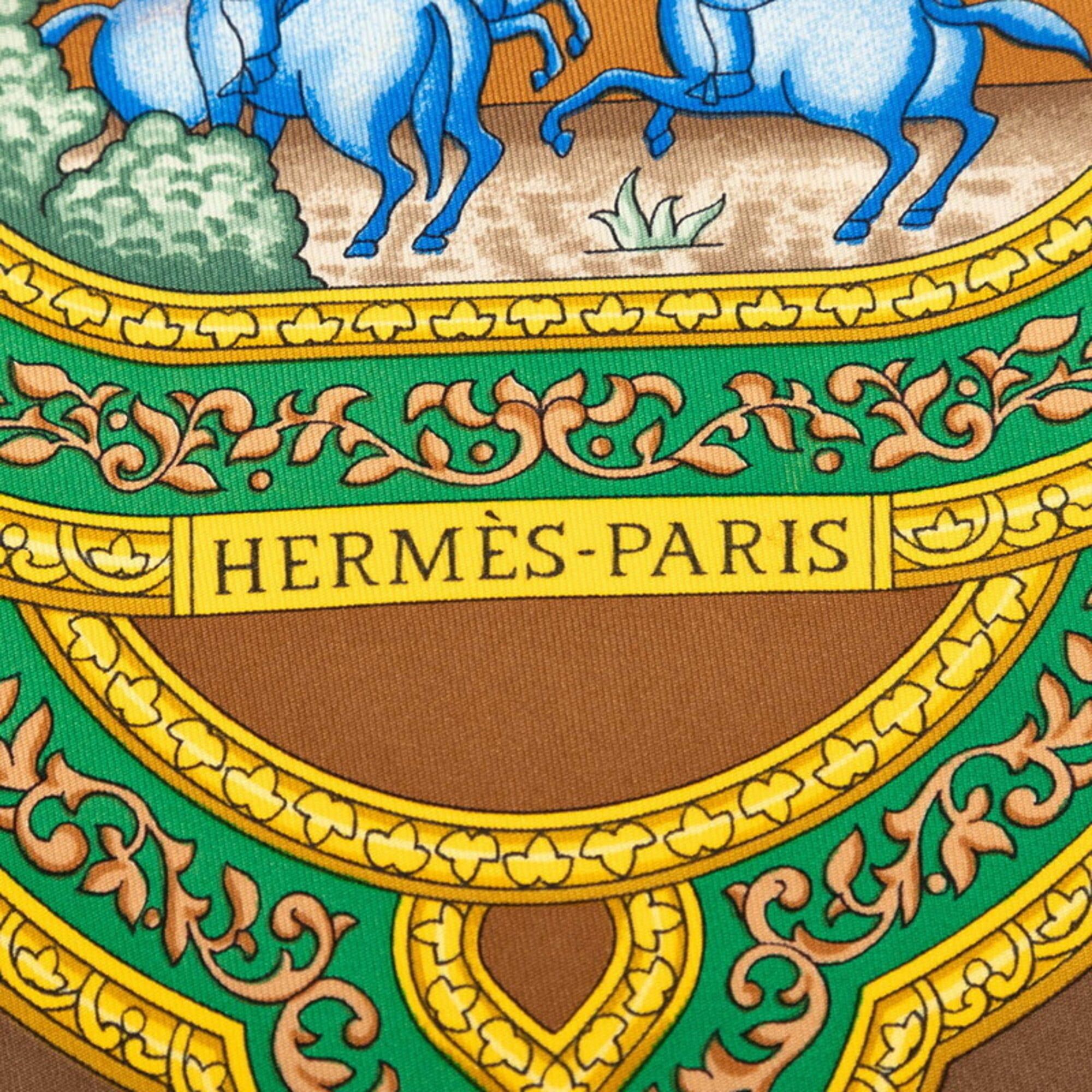 Hermes Hermes Carre 90 QALAMDAN Scarf/Muffler, Brown Multicolor Silk, Women's Size ONE SIZE - 6 Thumbnail
