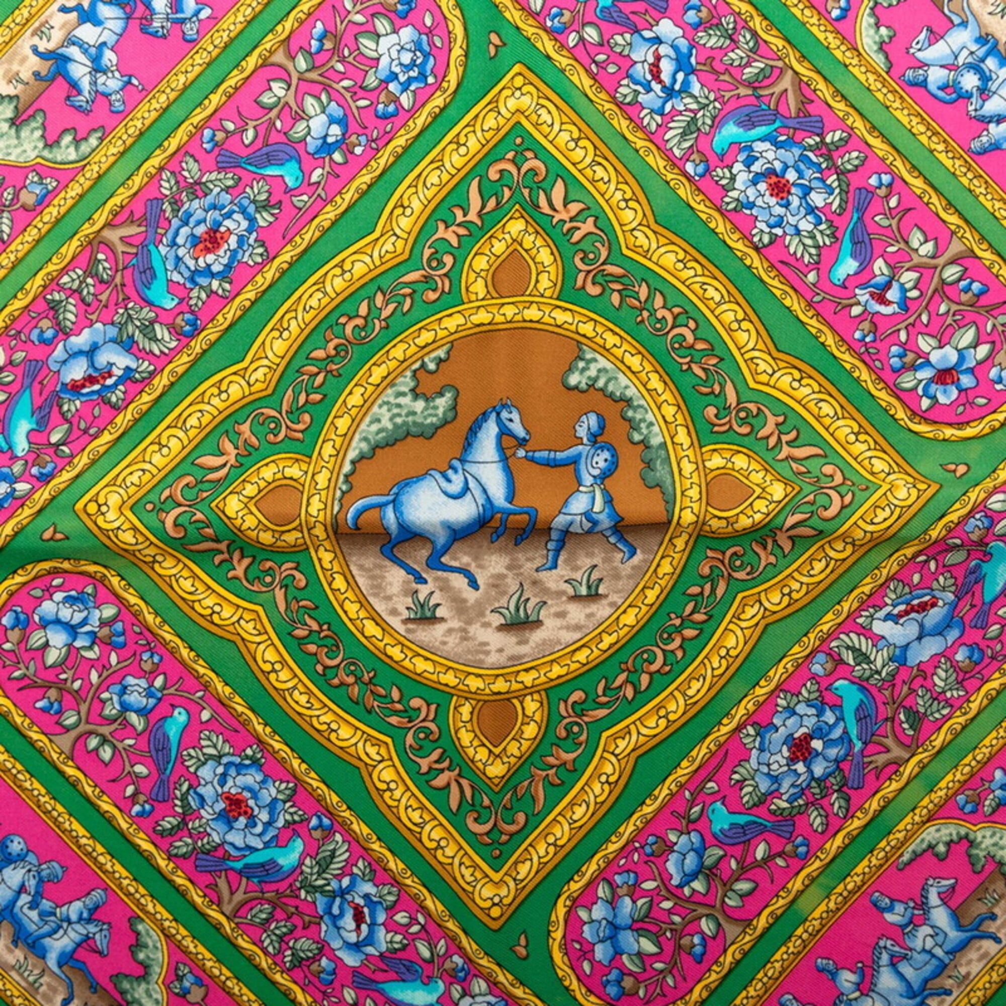 Hermes Hermes Carre 90 QALAMDAN Scarf/Muffler, Brown Multicolor Silk, Women's Size ONE SIZE - 3 Thumbnail