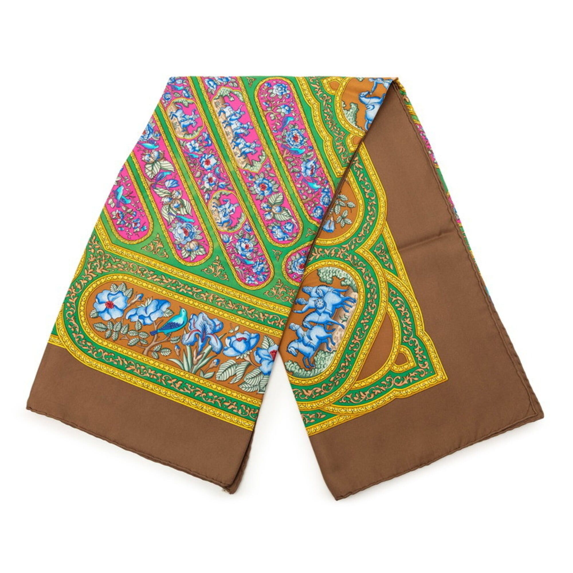 Hermes Hermes Carre 90 QALAMDAN Scarf/Muffler, Brown Multicolor Silk, Women's Size ONE SIZE - 2 Thumbnail