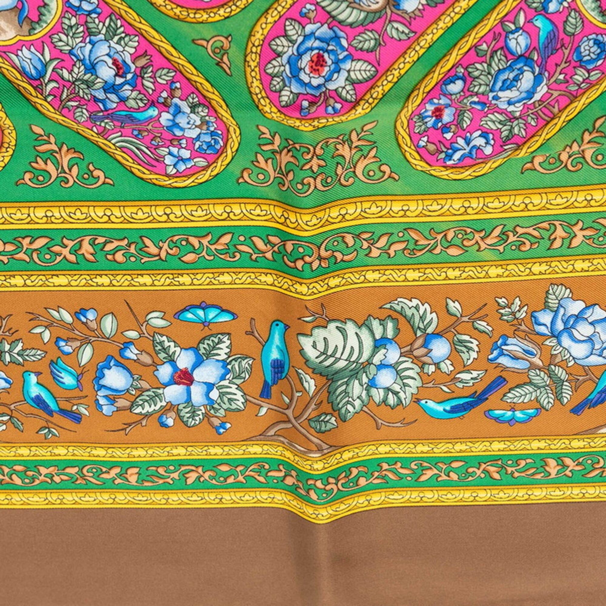 Hermes Hermes Carre 90 QALAMDAN Scarf/Muffler, Brown Multicolor Silk, Women's Size ONE SIZE - 4 Thumbnail