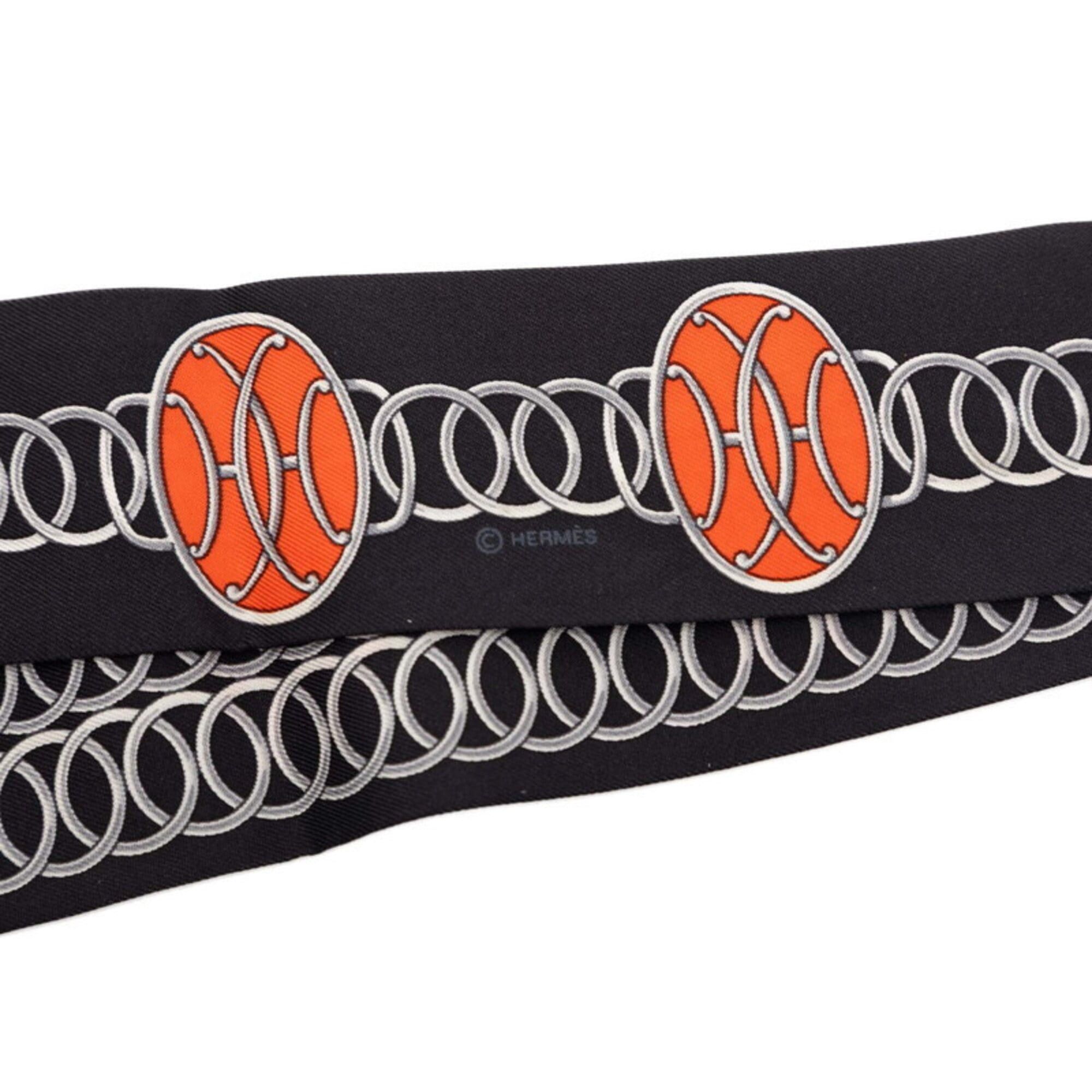 Hermes Hermes Twilly Lift Profile Scarf/Muffler, Black/Multicolor Silk, Women's Size ONE SIZE - 3 Thumbnail