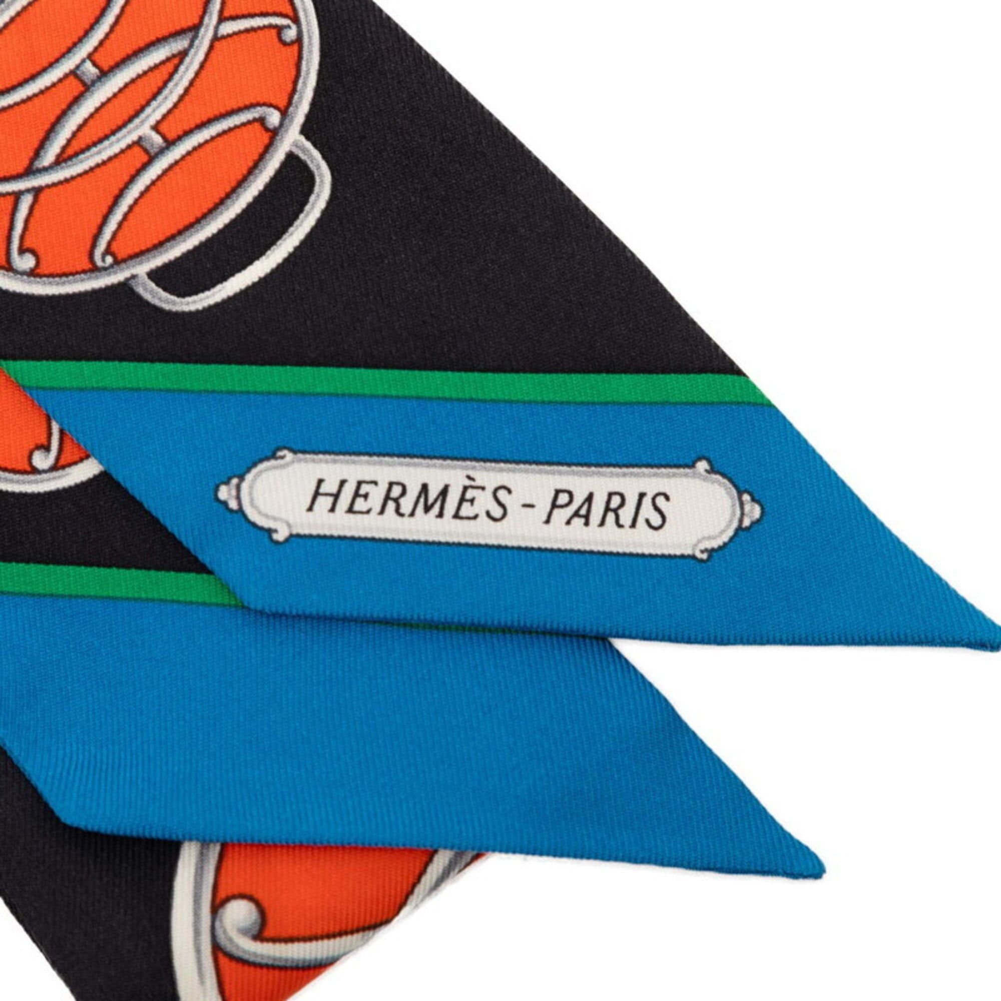 Hermes Hermes Twilly Lift Profile Scarf/Muffler, Black/Multicolor Silk, Women's Size ONE SIZE - 4 Thumbnail