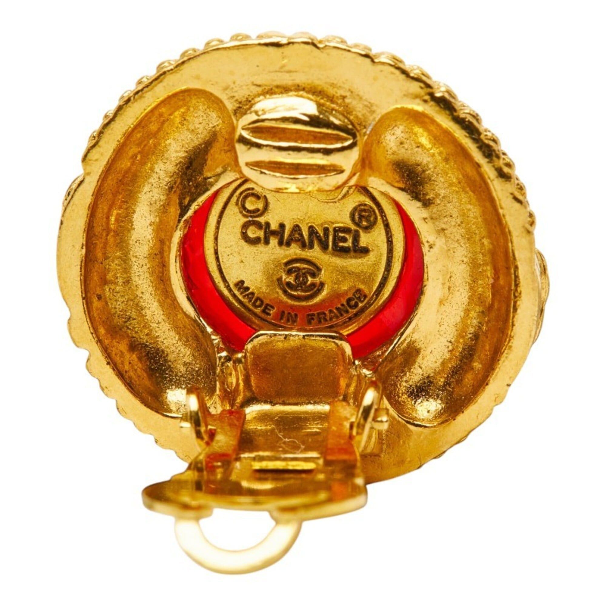 Chanel Chanel Coco Mark Gripoix Earrings, Gold and Red Plated, Women's CHANEL Size ONE SIZE - 4 Thumbnail