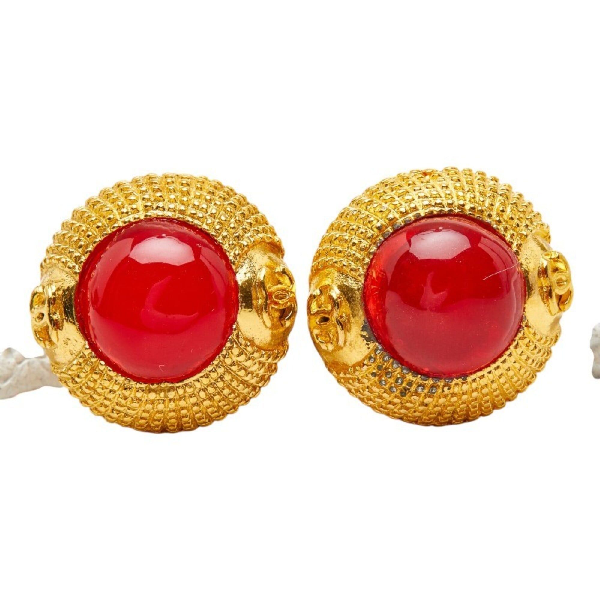 Chanel Chanel Coco Mark Gripoix Earrings, Gold and Red Plated, Women's CHANEL Size ONE SIZE - 2 Thumbnail