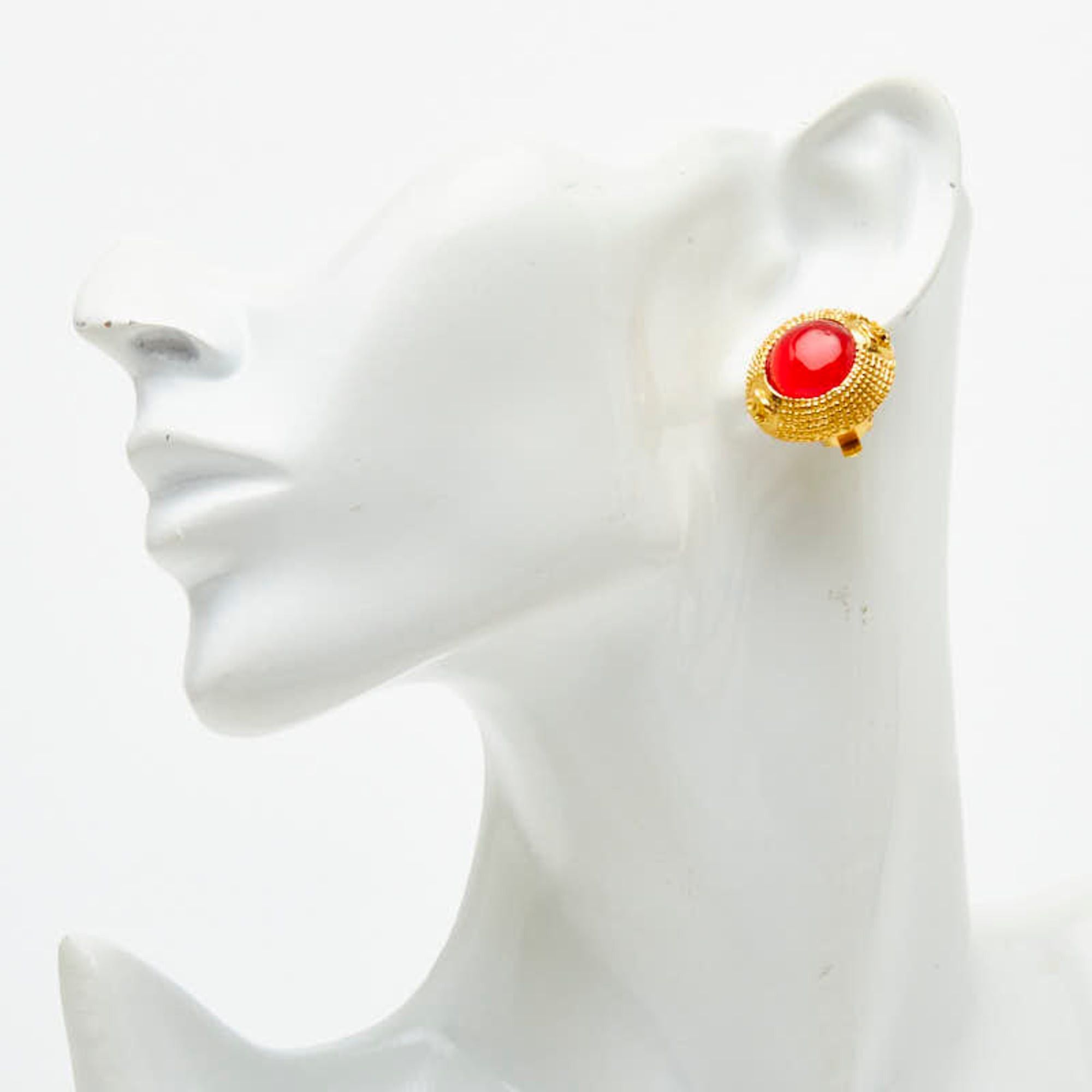 Chanel Chanel Coco Mark Gripoix Earrings, Gold and Red Plated, Women's CHANEL Size ONE SIZE - 5 Thumbnail