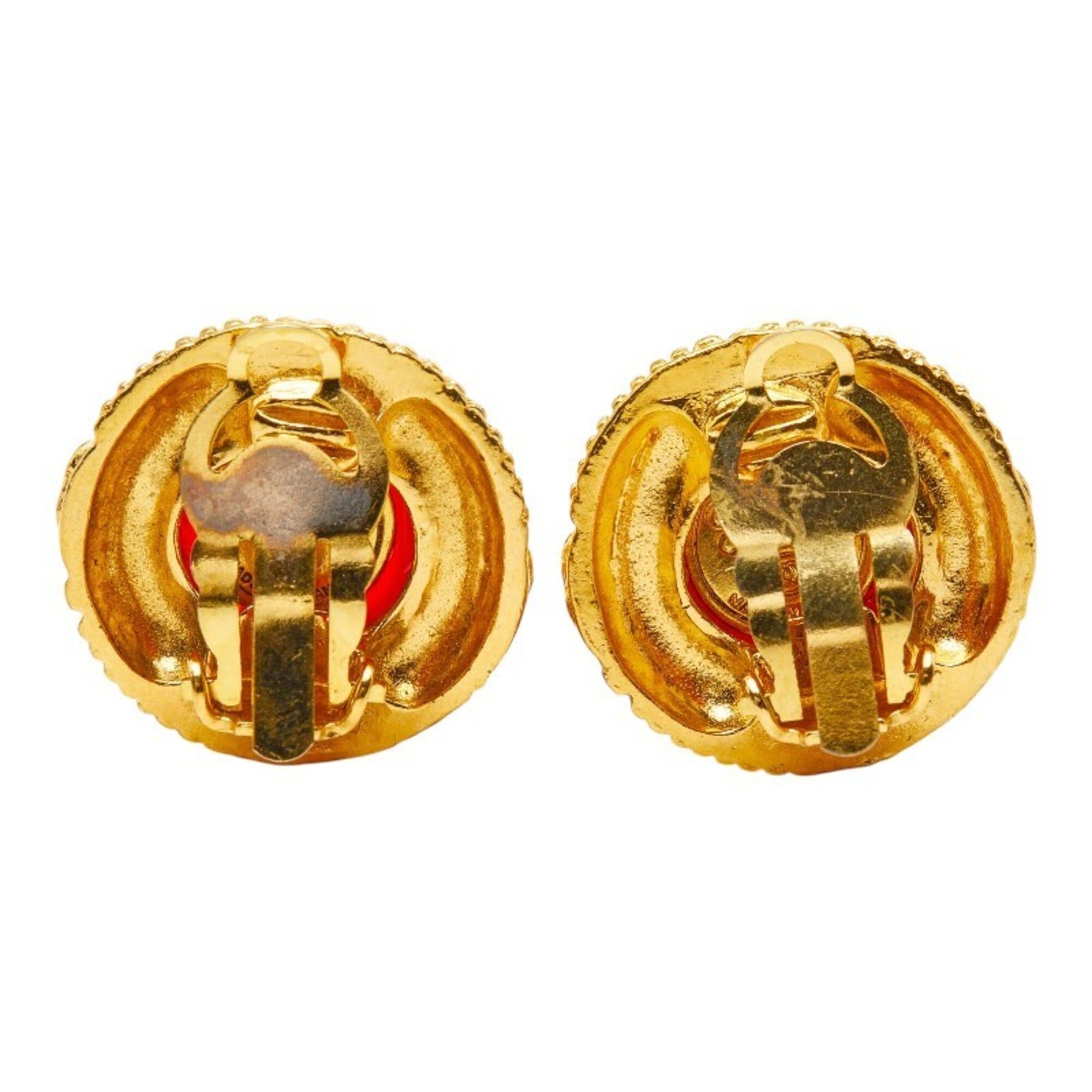 Chanel Chanel Coco Mark Gripoix Earrings, Gold and Red Plated, Women's CHANEL Size ONE SIZE - 3 Thumbnail
