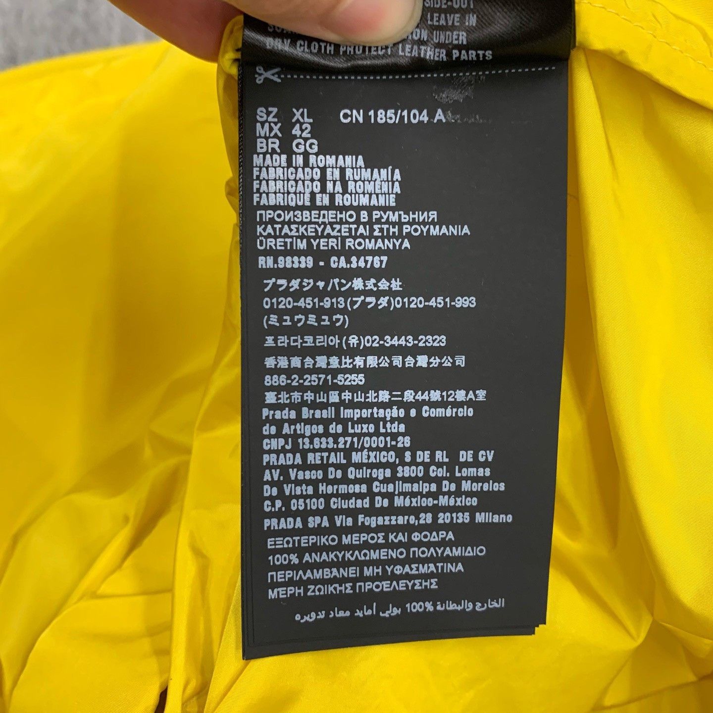 Prada Prada Yellow Triangle Logo Nylon Jacket Size US XL / EU 56 / 4 - 7 Thumbnail