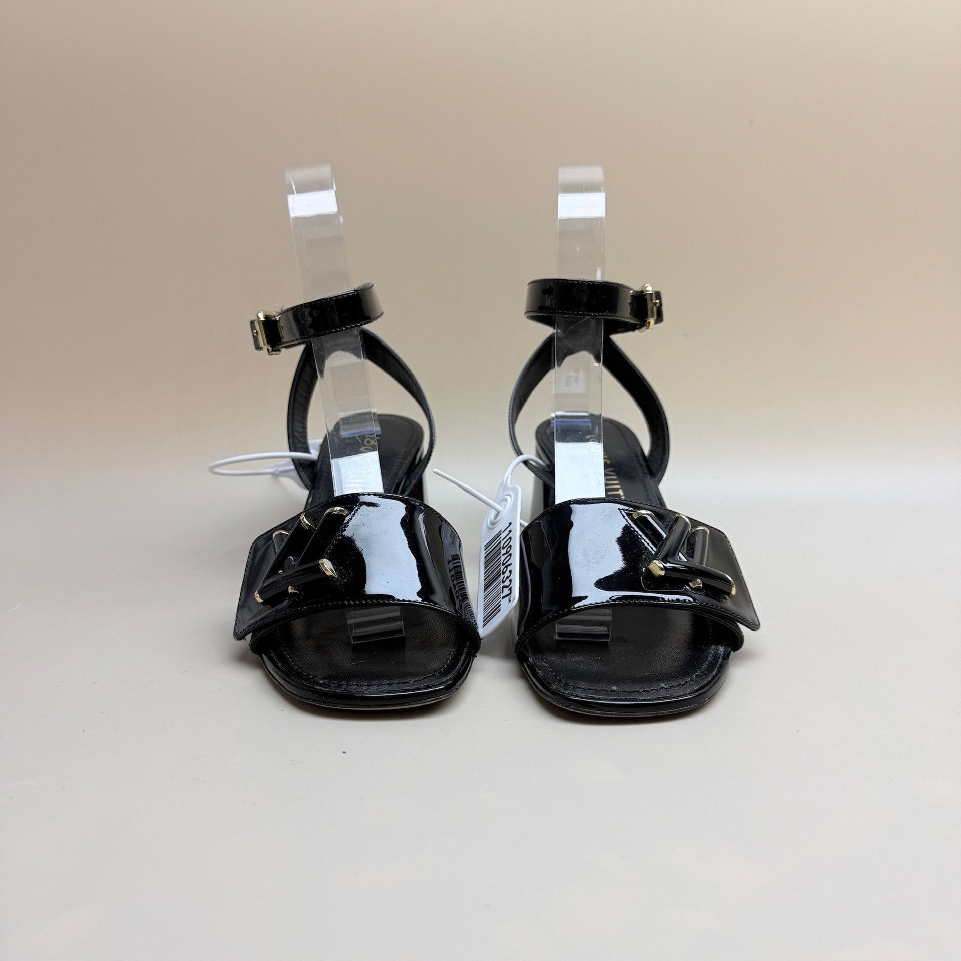 Louis Vuitton LV Black Gold Logo Strappy Sandals Size US 4 / IT 34 - 2 Thumbnail