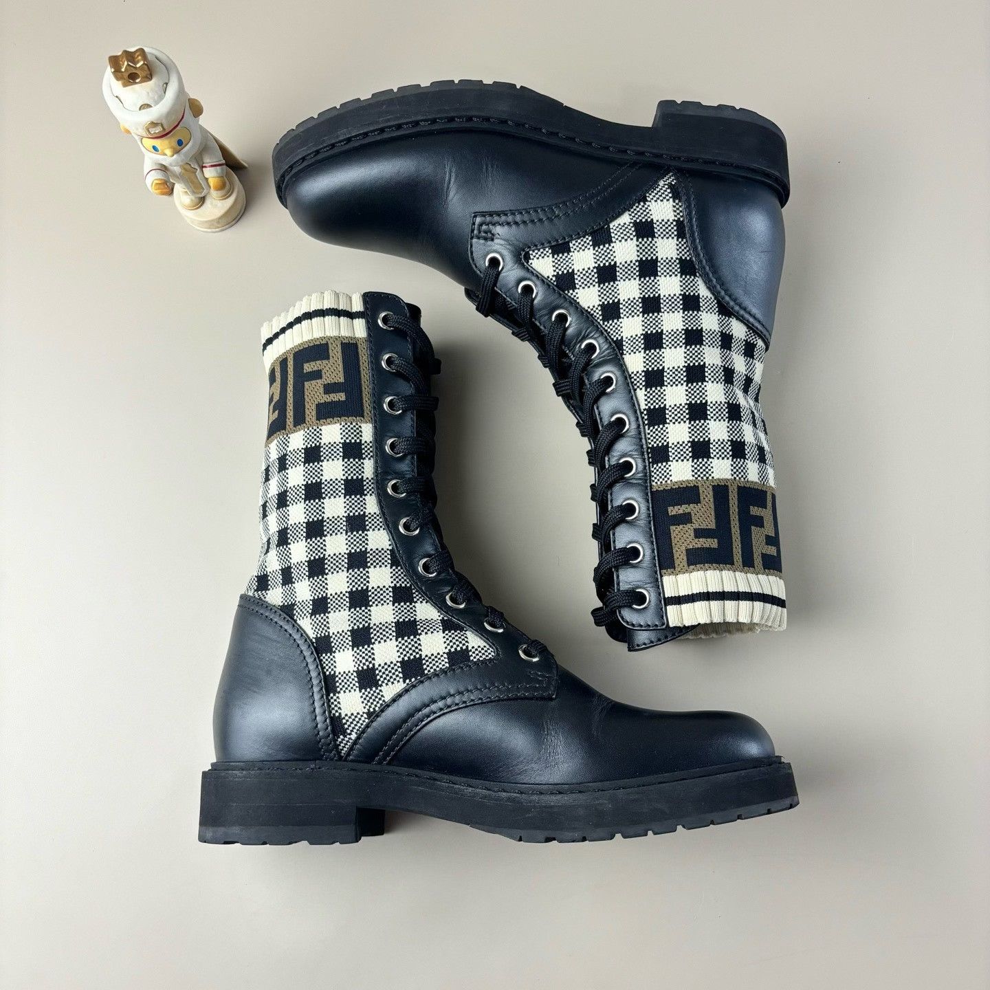 Fendi Fendi Plaid Double F Embroidered Ankle Boots Size US 4 / IT 34 - 5 Thumbnail