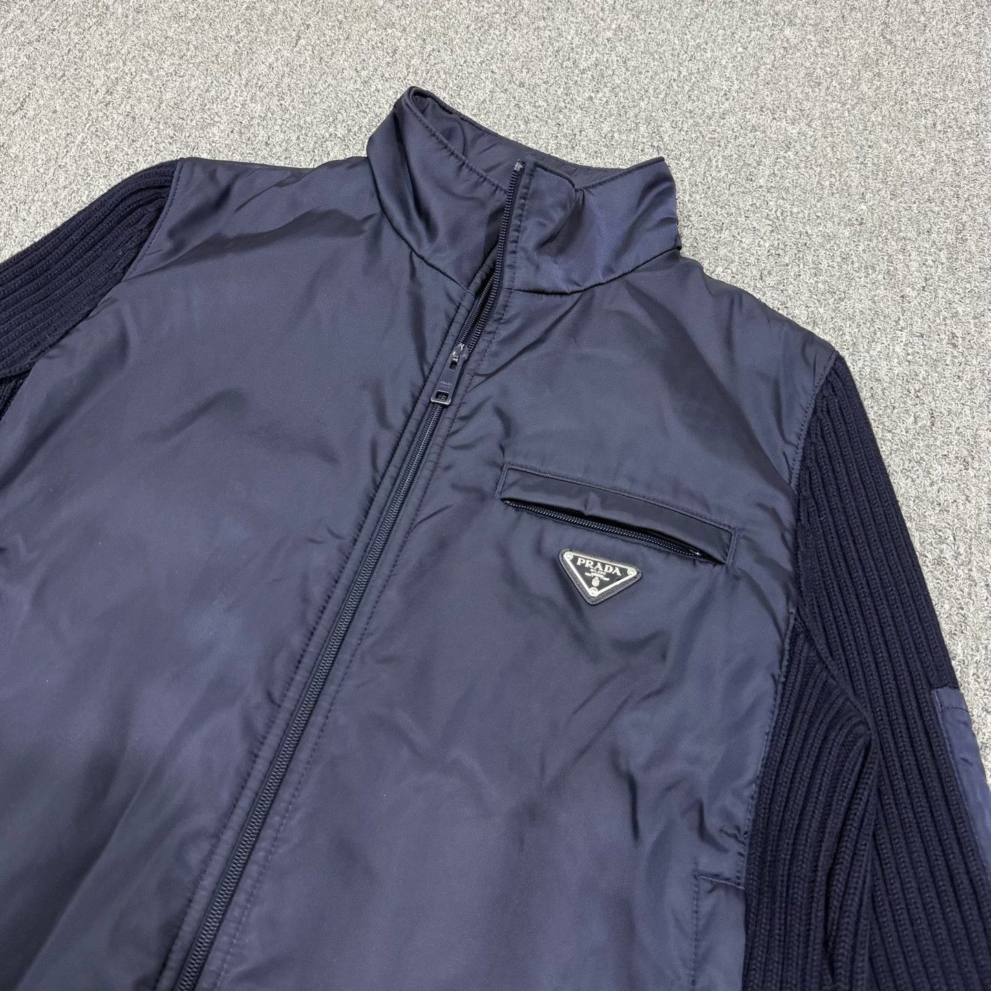 Prada Prada Navy Nylon Knit Triangle Logo Jacket Size US M / EU 48-50 / 2 - 3 Thumbnail