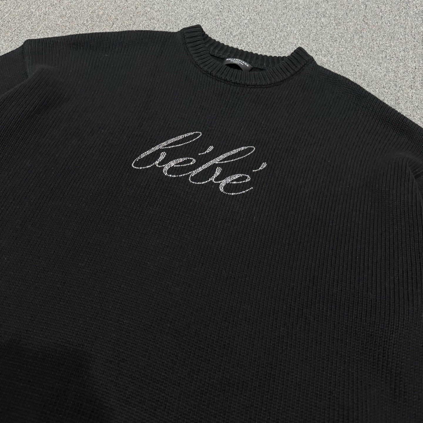 Balenciaga Balenciaga Black Letter Rhinestone Crewneck Knit Sweater Size L / US 10 / IT 46 - 3 Thumbnail