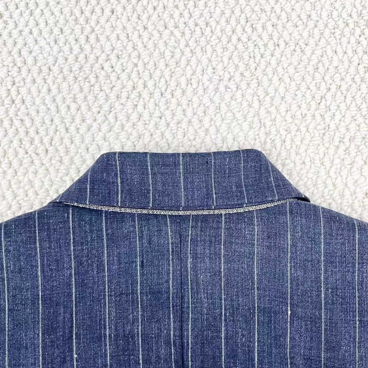 Brunello Cucinelli Brunello Cucinelli Blue-Gray Pinstripe Suit Jacket Size US XXS / EU 40 - 5 Thumbnail