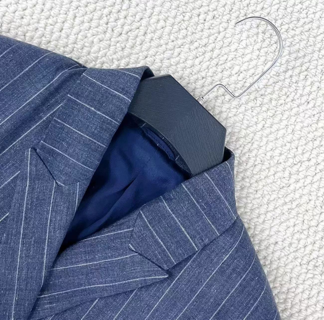 Brunello Cucinelli Brunello Cucinelli Blue-Gray Pinstripe Suit Jacket Size US XXS / EU 40 - 3 Thumbnail