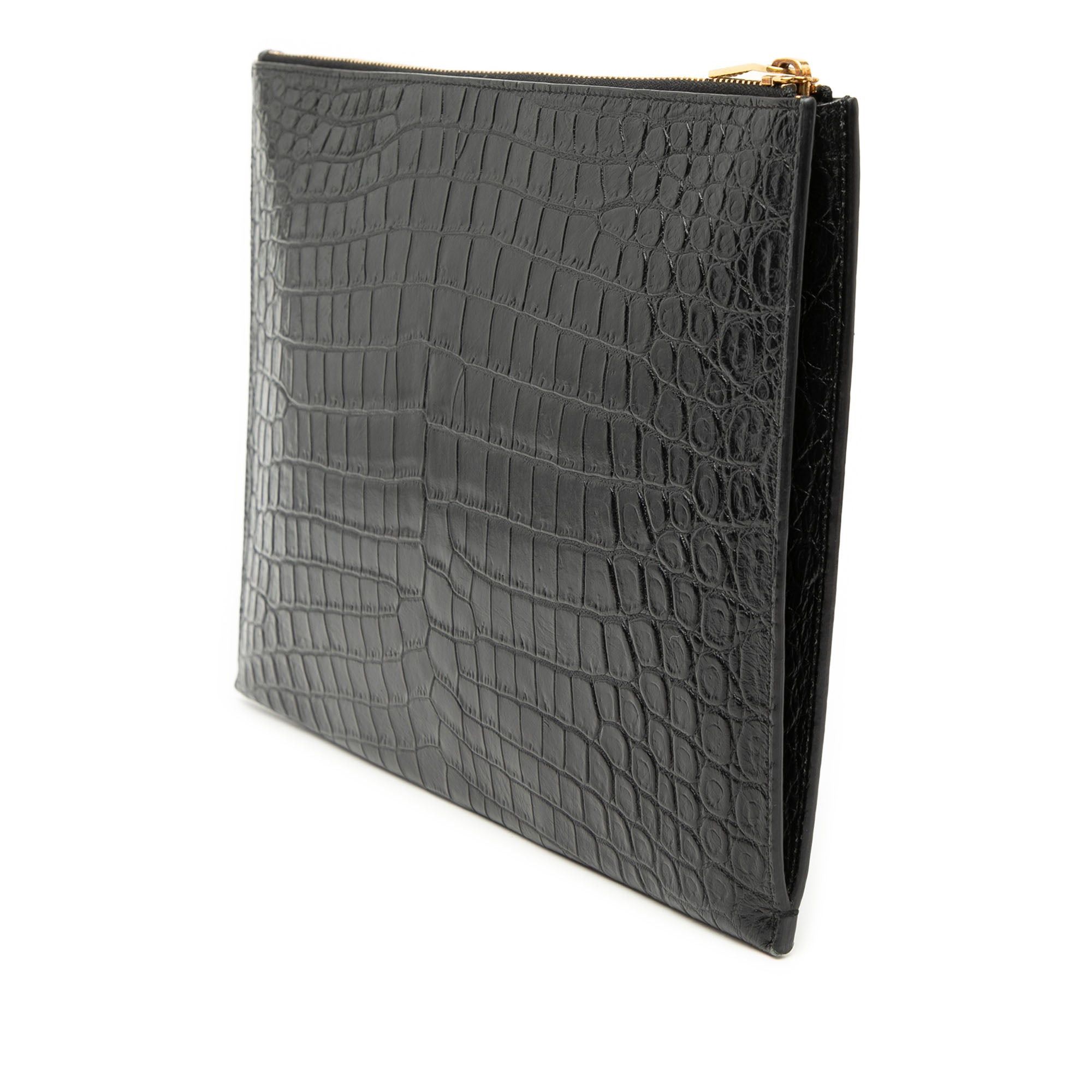 Saint Laurent Paris Croc Embossed Leather Tiny Monogram Zipped Tablet Holder Size ONE SIZE - 2 Thumbnail