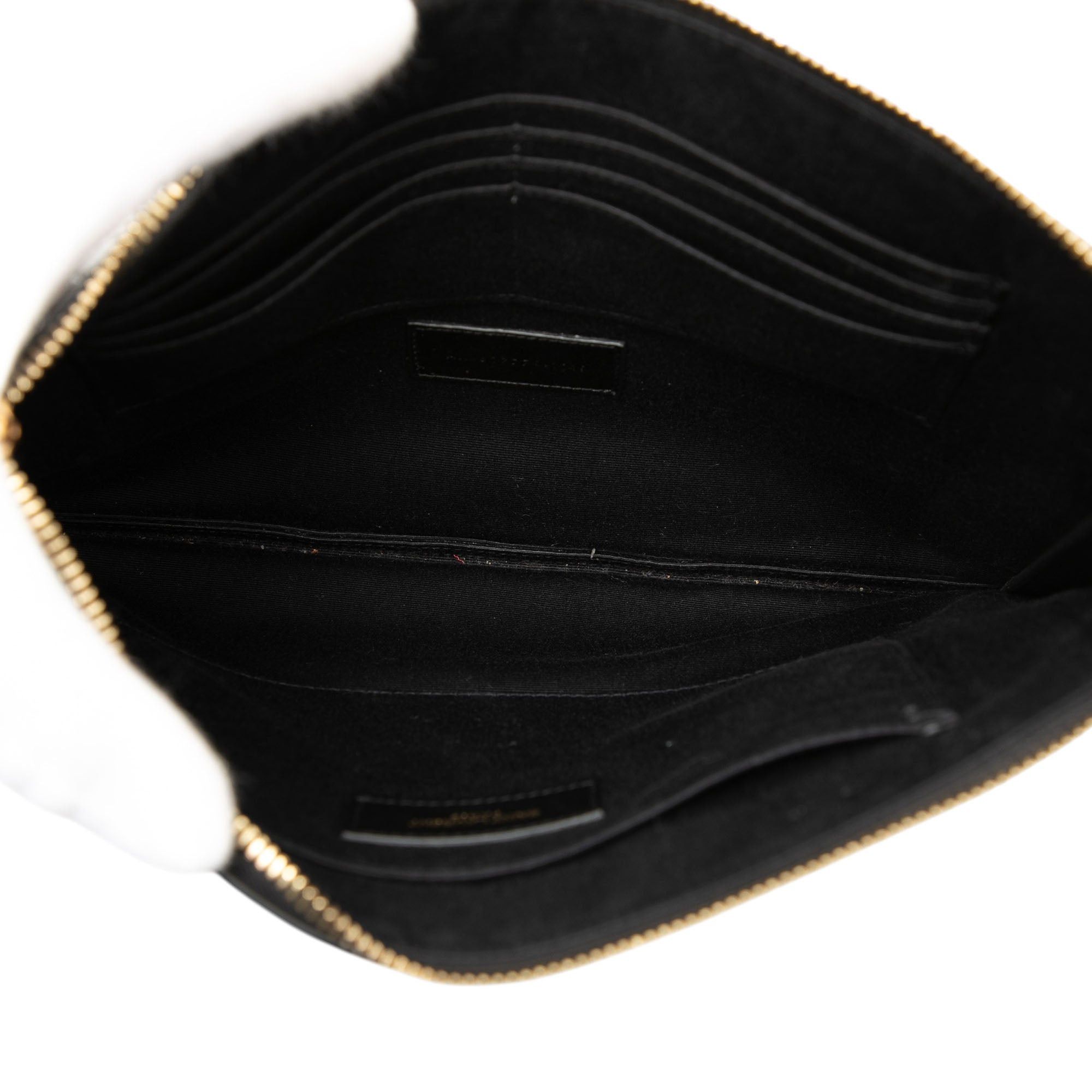 Saint Laurent Paris Croc Embossed Leather Tiny Monogram Zipped Tablet Holder Size ONE SIZE - 4 Thumbnail