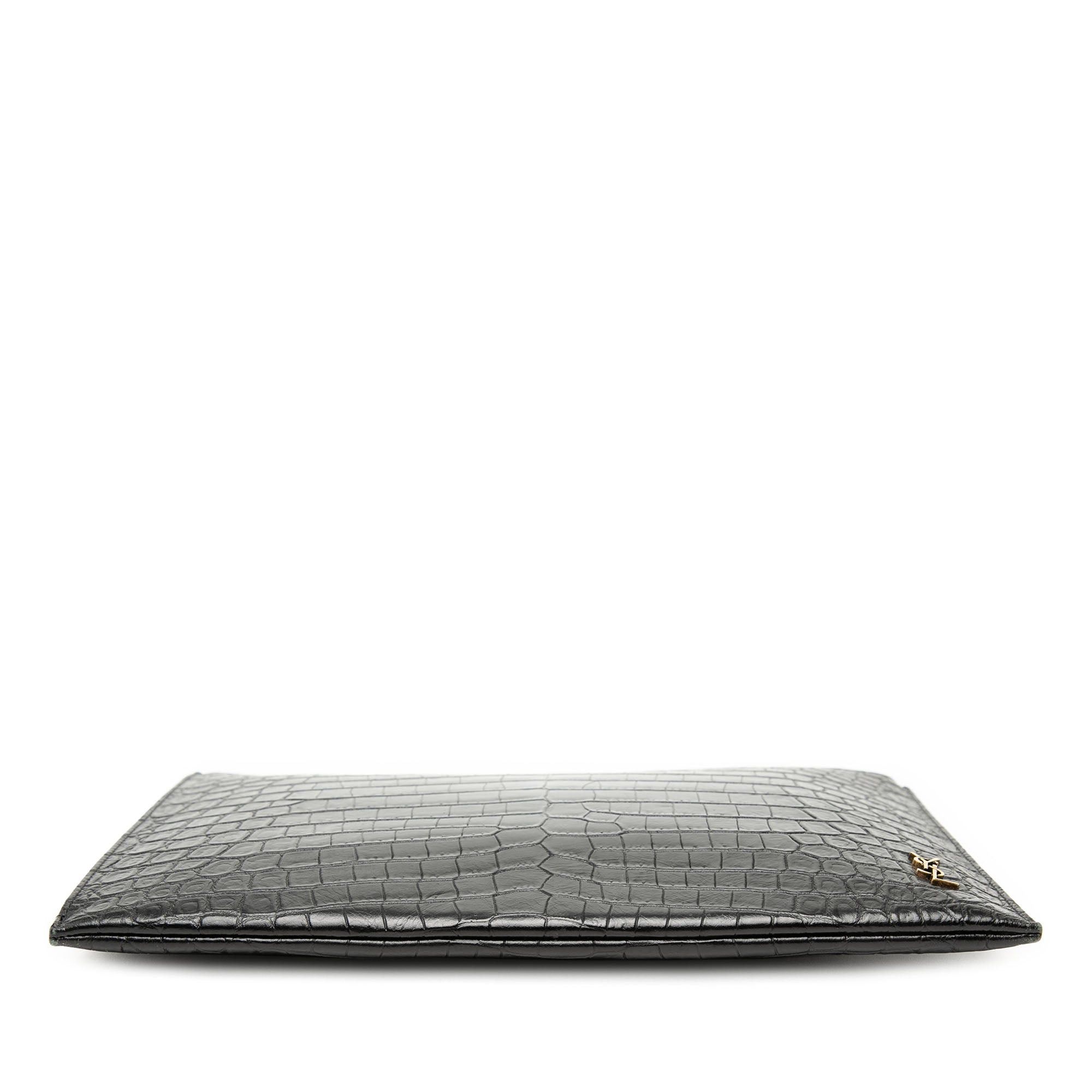 Saint Laurent Paris Croc Embossed Leather Tiny Monogram Zipped Tablet Holder Size ONE SIZE - 3 Thumbnail