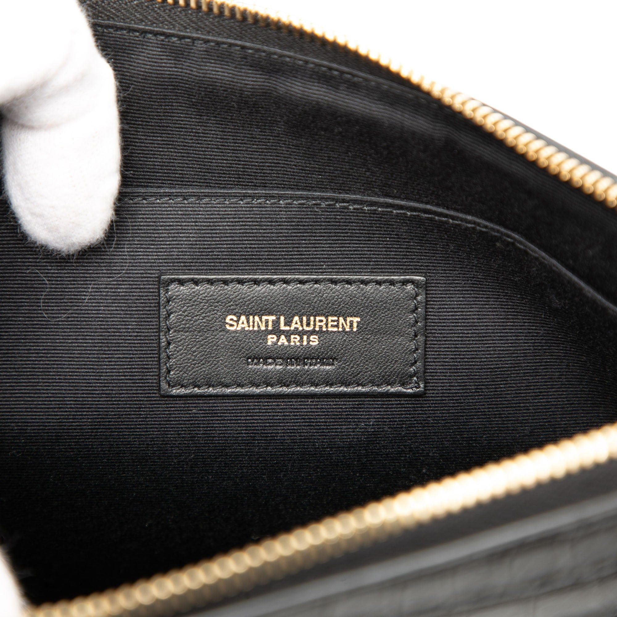 Saint Laurent Paris Croc Embossed Leather Tiny Monogram Zipped Tablet Holder Size ONE SIZE - 5 Thumbnail