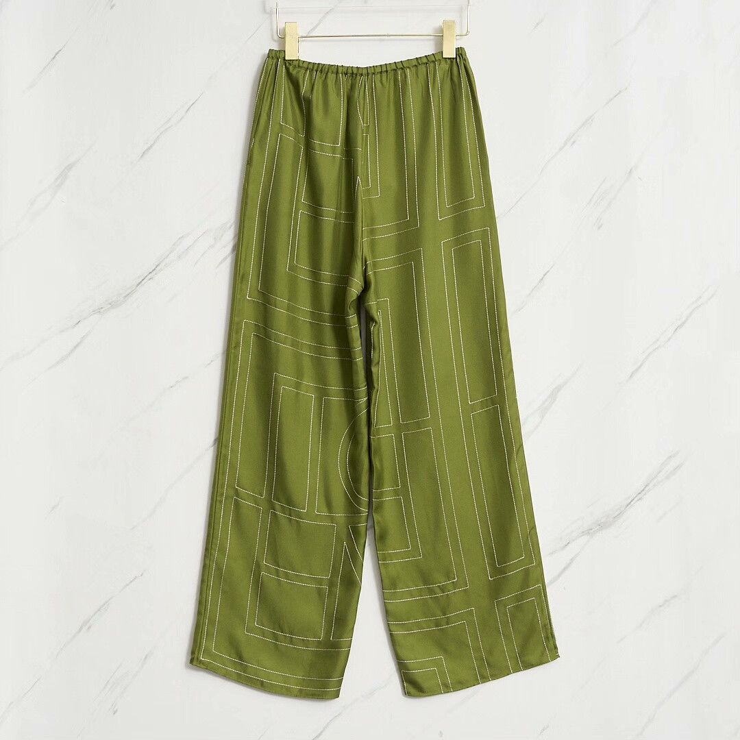 Toteme Toteme Women's Geometric Embroidery Silk Wide-Leg Pants Size 32" / US 10 / IT 46 - 3 Thumbnail