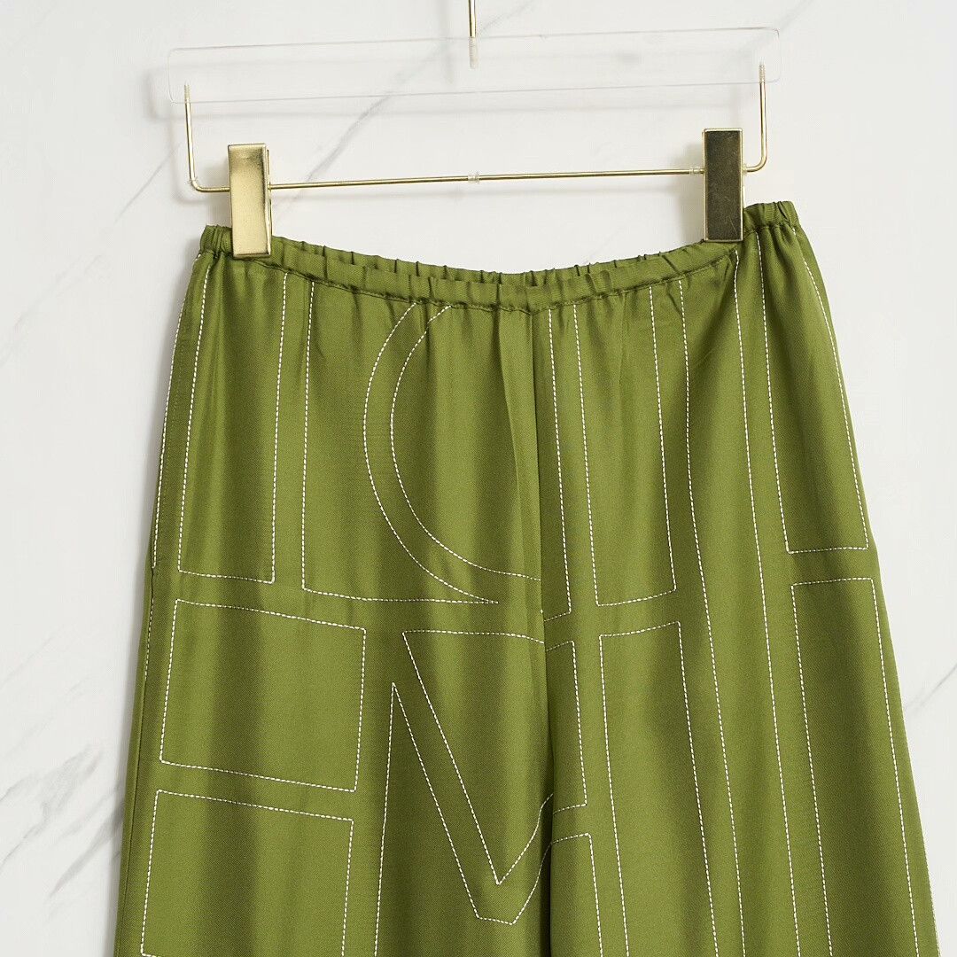 Toteme Toteme Women's Geometric Embroidery Silk Wide-Leg Pants Size 32" / US 10 / IT 46 - 2 Thumbnail
