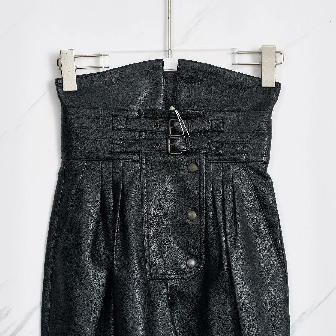 Maison Margiela Maison Margiela Women's Vintage High-Waist Cuffed Leather Pants Size 40" / US 18 - 2 Thumbnail