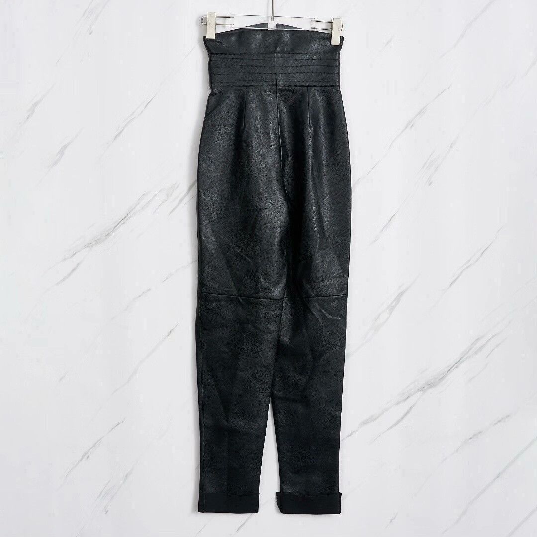 Maison Margiela Maison Margiela Women's Vintage High-Waist Cuffed Leather Pants Size 40" / US 18 - 4 Thumbnail