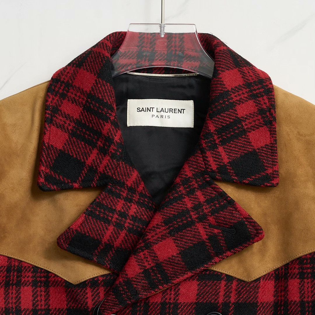 Saint Laurent Paris Saint Laurent Men's Plaid Double-Breasted Runway Coat Size US M / EU 48-50 / 2 - 2 Thumbnail