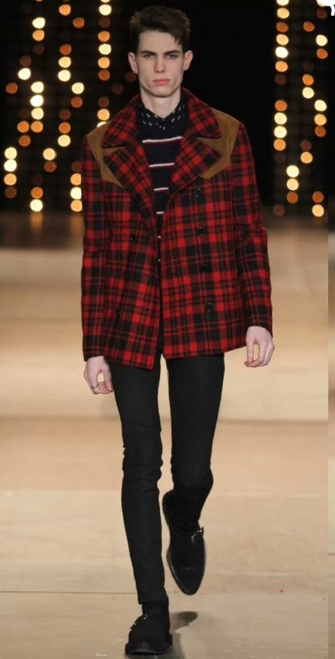 Saint Laurent Paris Saint Laurent Men's Plaid Double-Breasted Runway Coat Size US M / EU 48-50 / 2 - 9 Thumbnail