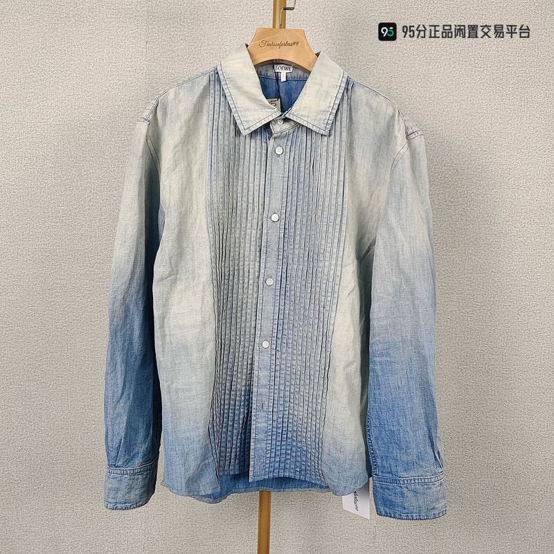 Loewe LOEWE Men's Bleached Indigo Striped Denim Shirt Size US L / EU 52-54 / 3 - 2 Thumbnail